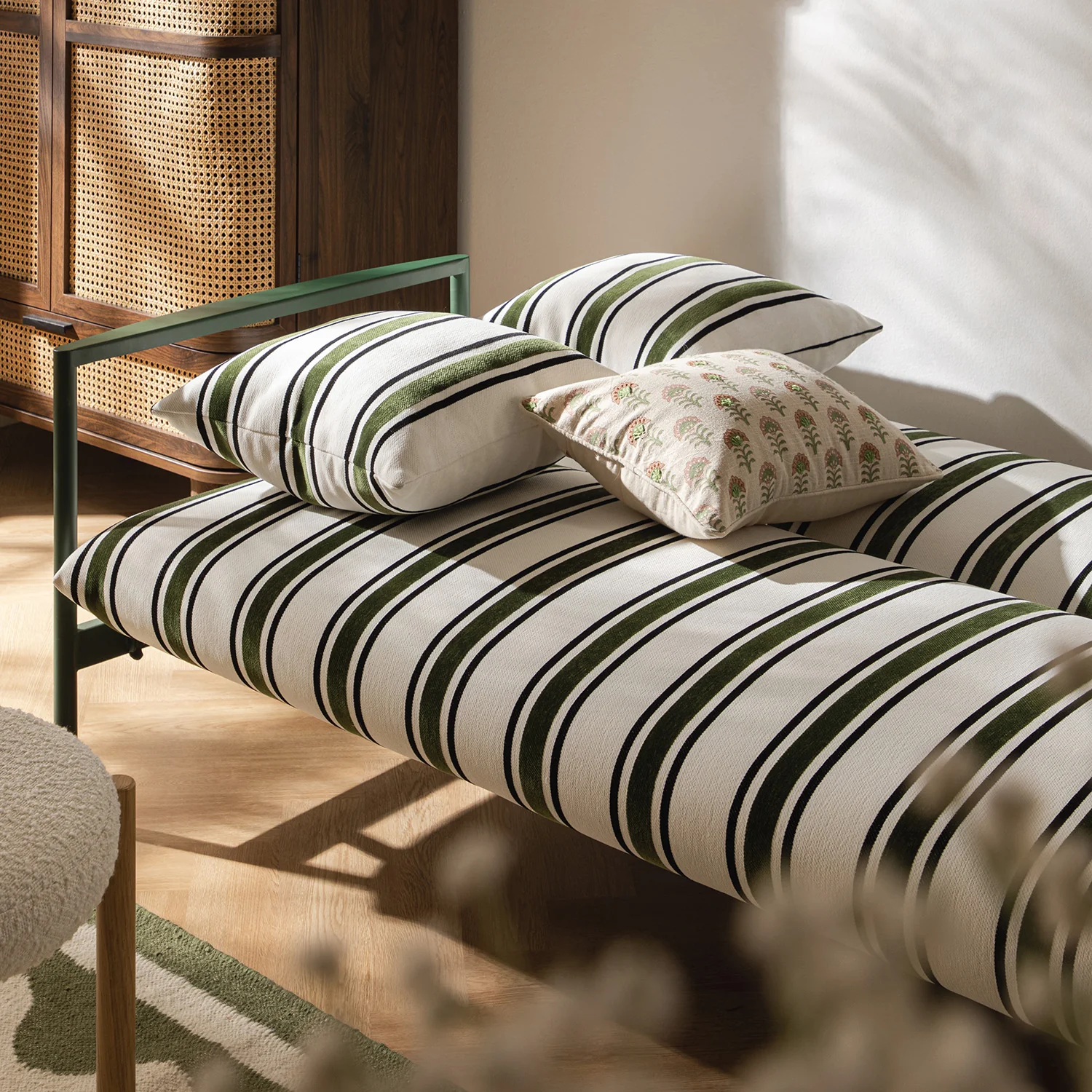 Linea Three Seater Sofa Bed, Forest Green Striped Chenille - Image 7
