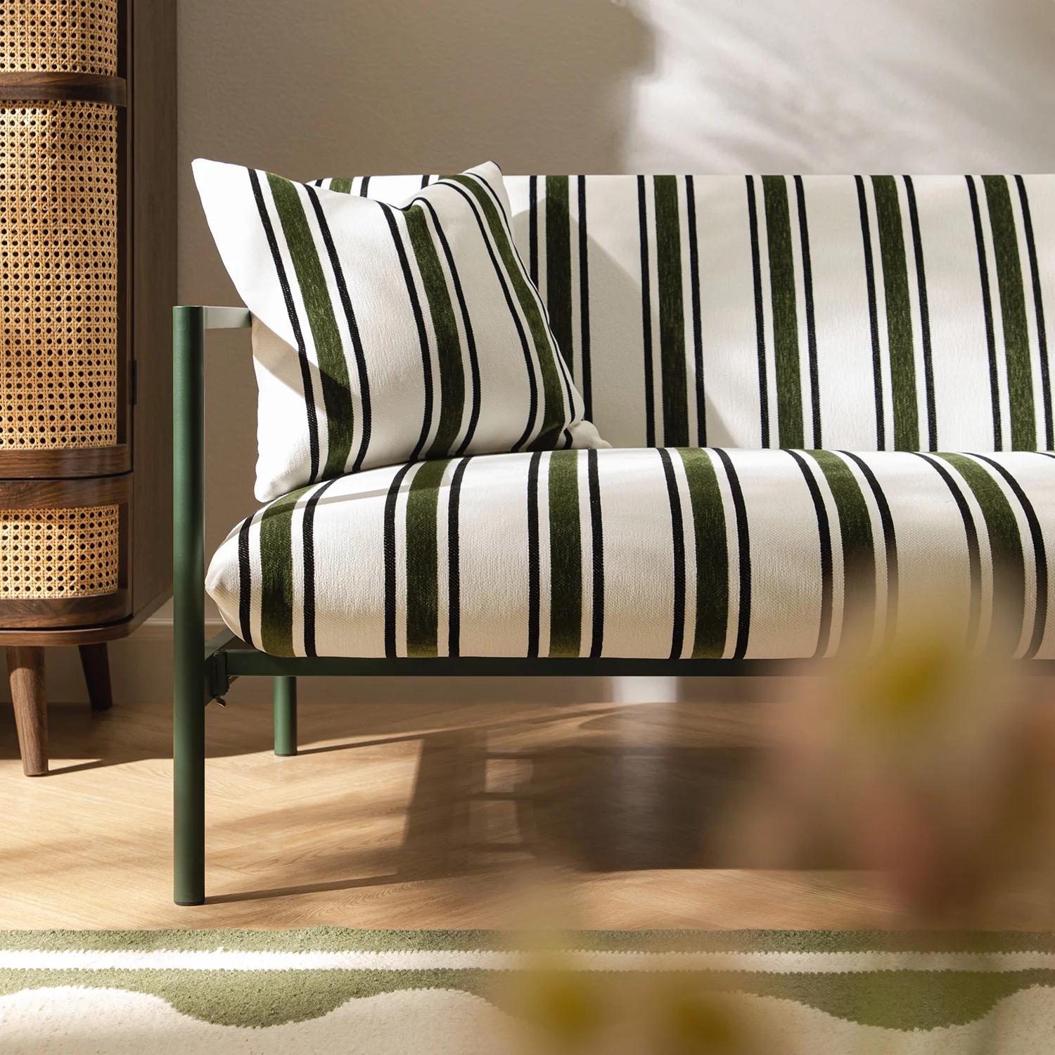 Linea Three Seater Sofa Bed, Forest Green Striped Chenille - Image 9