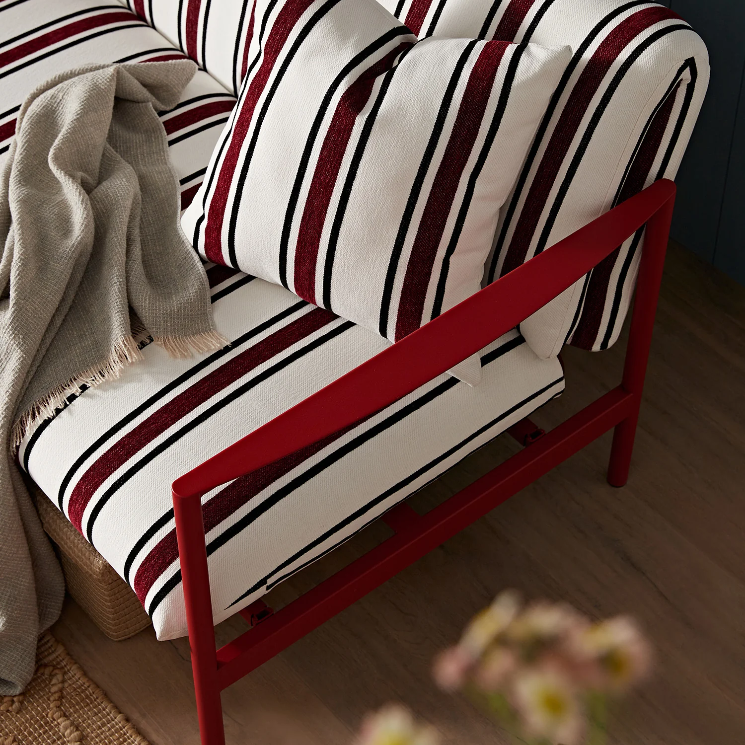 Linea Three Seater Sofa Bed, Maroon Red Striped Chenille - Image 6