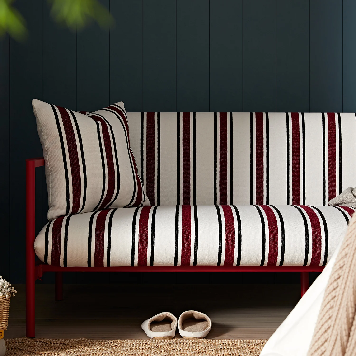 Linea Three Seater Sofa Bed, Maroon Red Striped Chenille - Image 8