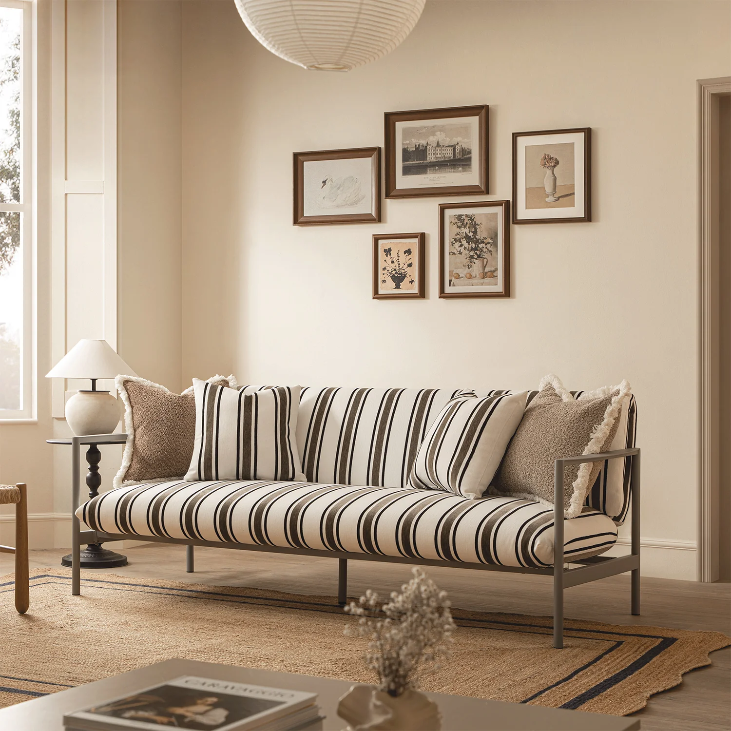Linea Three Seater Sofa Bed, Taupe Striped Chenille - Image 3