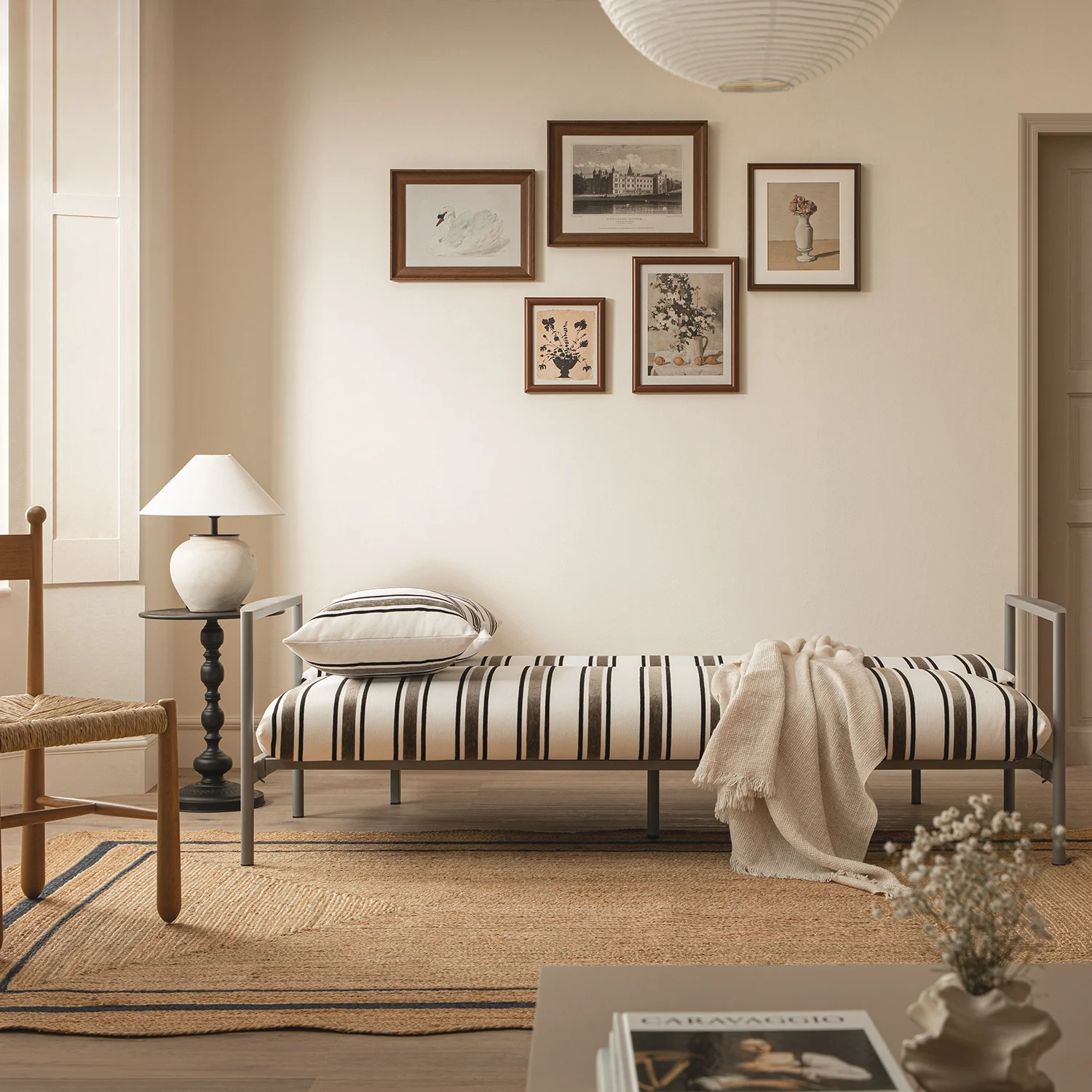 Linea Three Seater Sofa Bed, Taupe Striped Chenille - Image 5