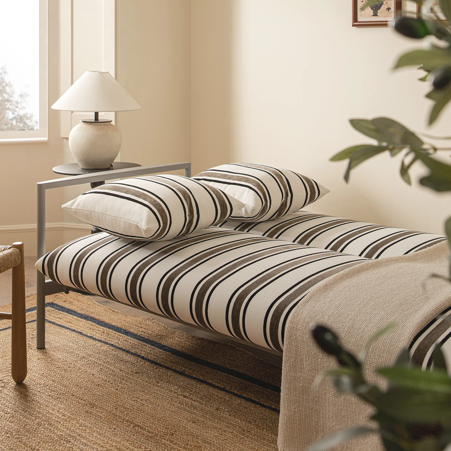 Linea Three Seater Sofa Bed, Taupe Striped Chenille - Image 6