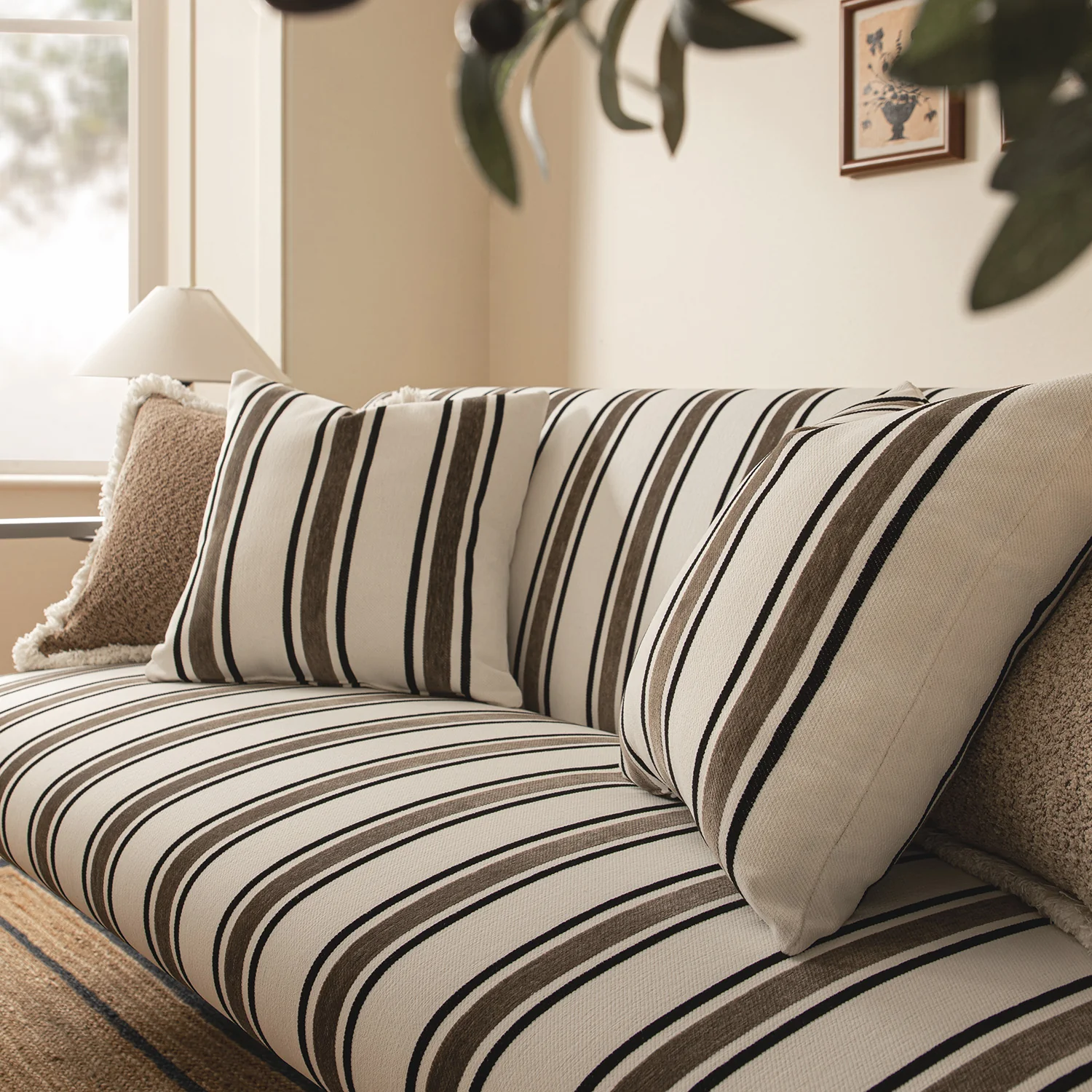 Linea Three Seater Sofa Bed, Taupe Striped Chenille - Image 8