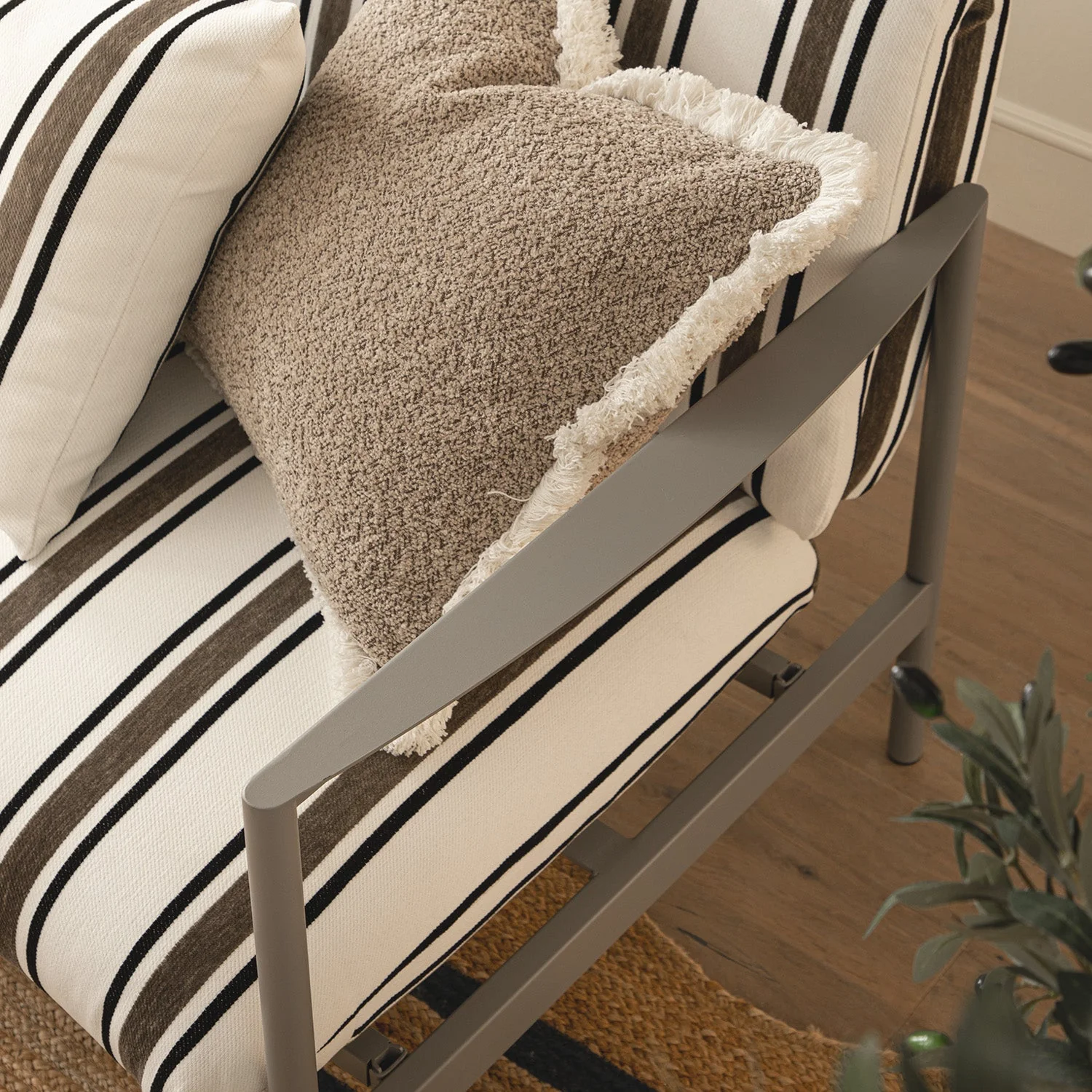 Linea Three Seater Sofa Bed, Taupe Striped Chenille - Image 9