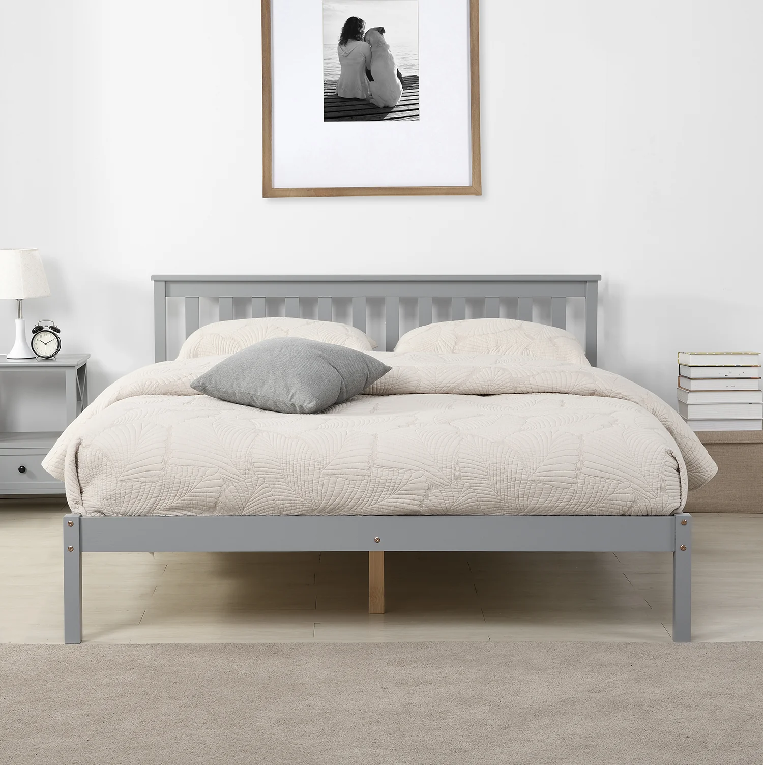 Linnelle Solid Wood Bed Frame in Grey - Image 2
