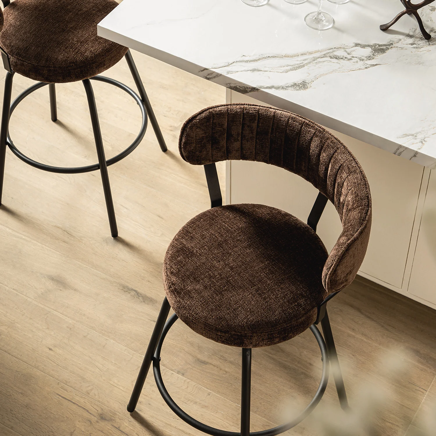 Lotte Set of 2 Swivel Counter Stools, Dark Mocha Chenille - Image 4