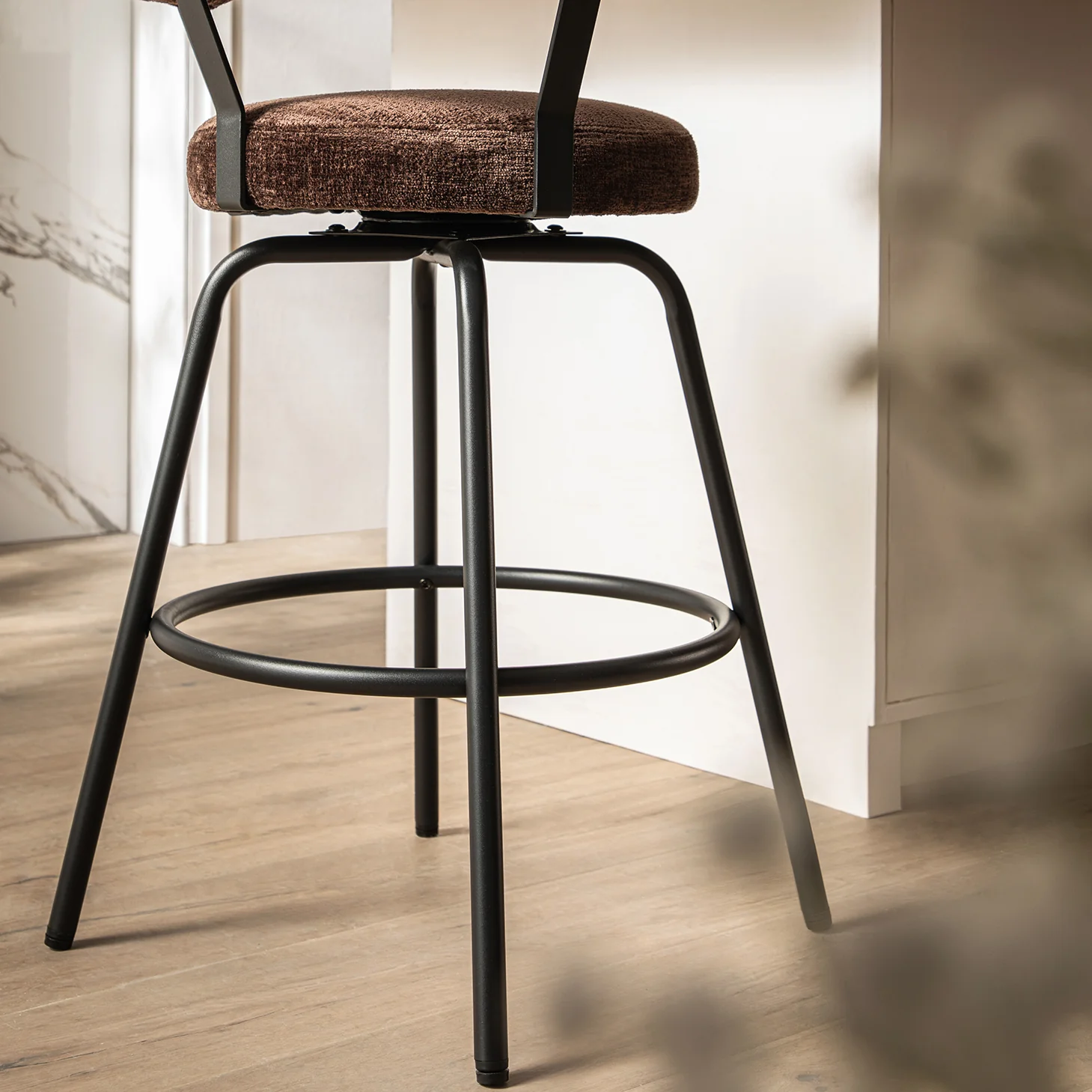 Lotte Set of 2 Swivel Counter Stools, Dark Mocha Chenille - Image 7