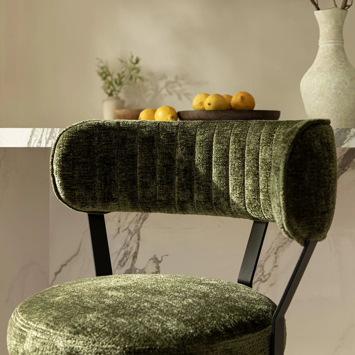 Lotte Set of 2 Swivel Counter Stools, Moss Green Chenille - Image 5
