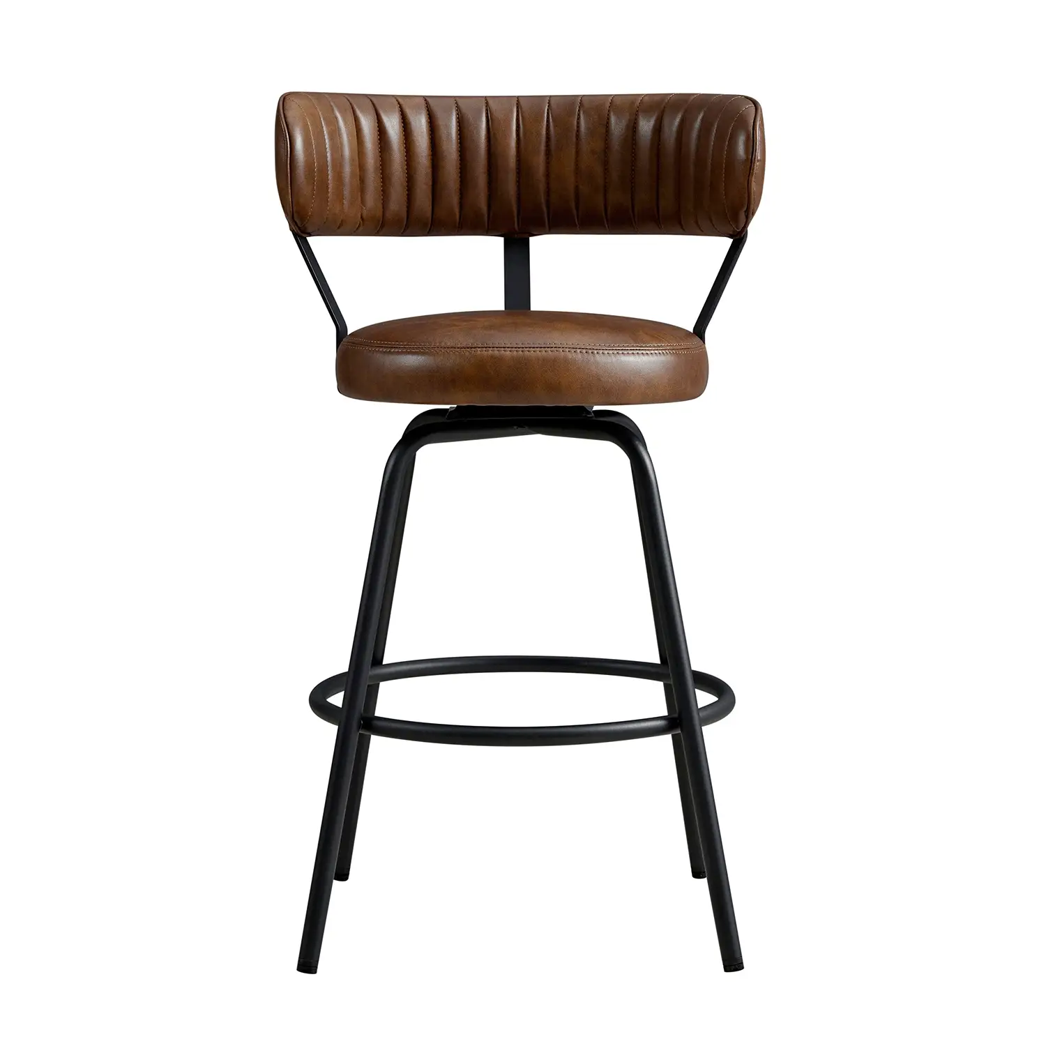 Lotte Set of 2 Swivel Counter Stools, Tan Faux Leather - Image 2