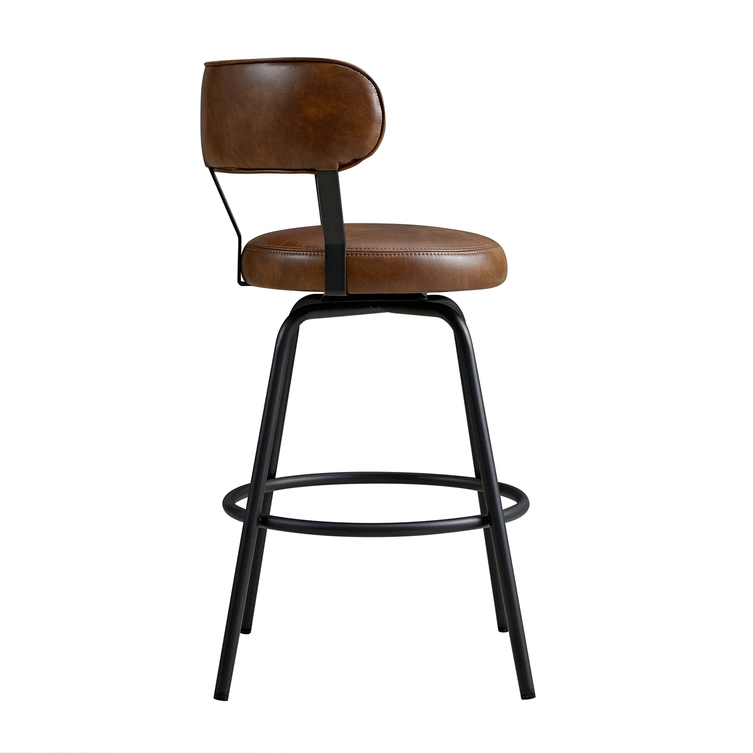 Lotte Set of 2 Swivel Counter Stools, Tan Faux Leather - Image 6