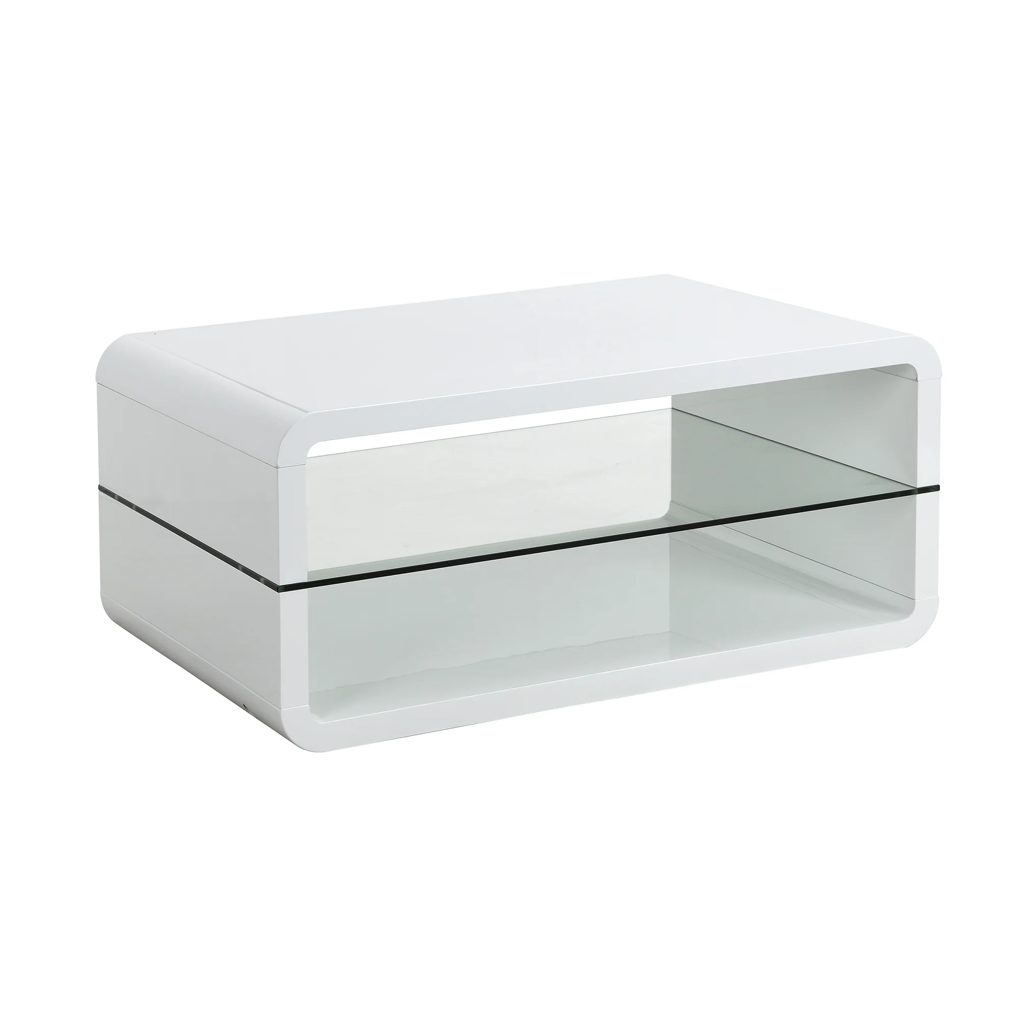 Lucent White High Gloss and Glass Shelf Coffee Table - Image 3