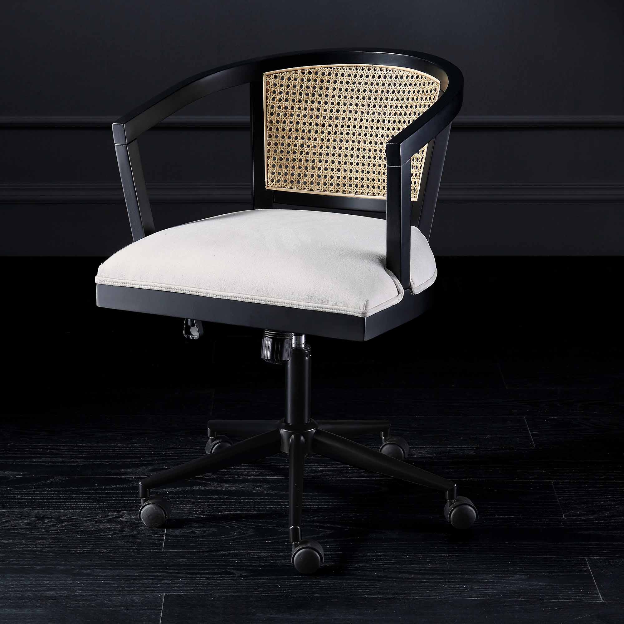 Lucia Natural Cane Swivel Desk Chair, Black - Image 2