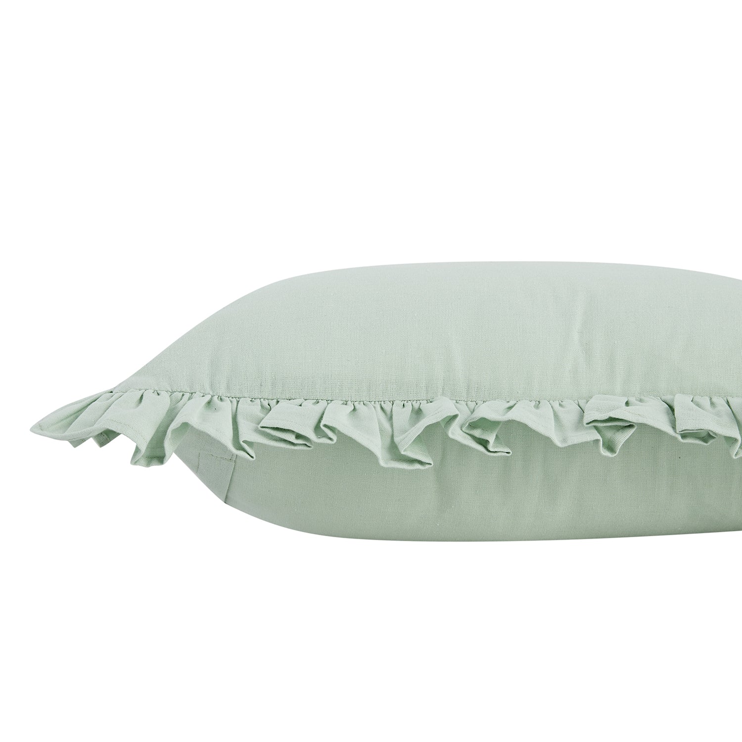 Lucinda Seafoam Green Ruffle Linen Blend Cushion - Image 2
