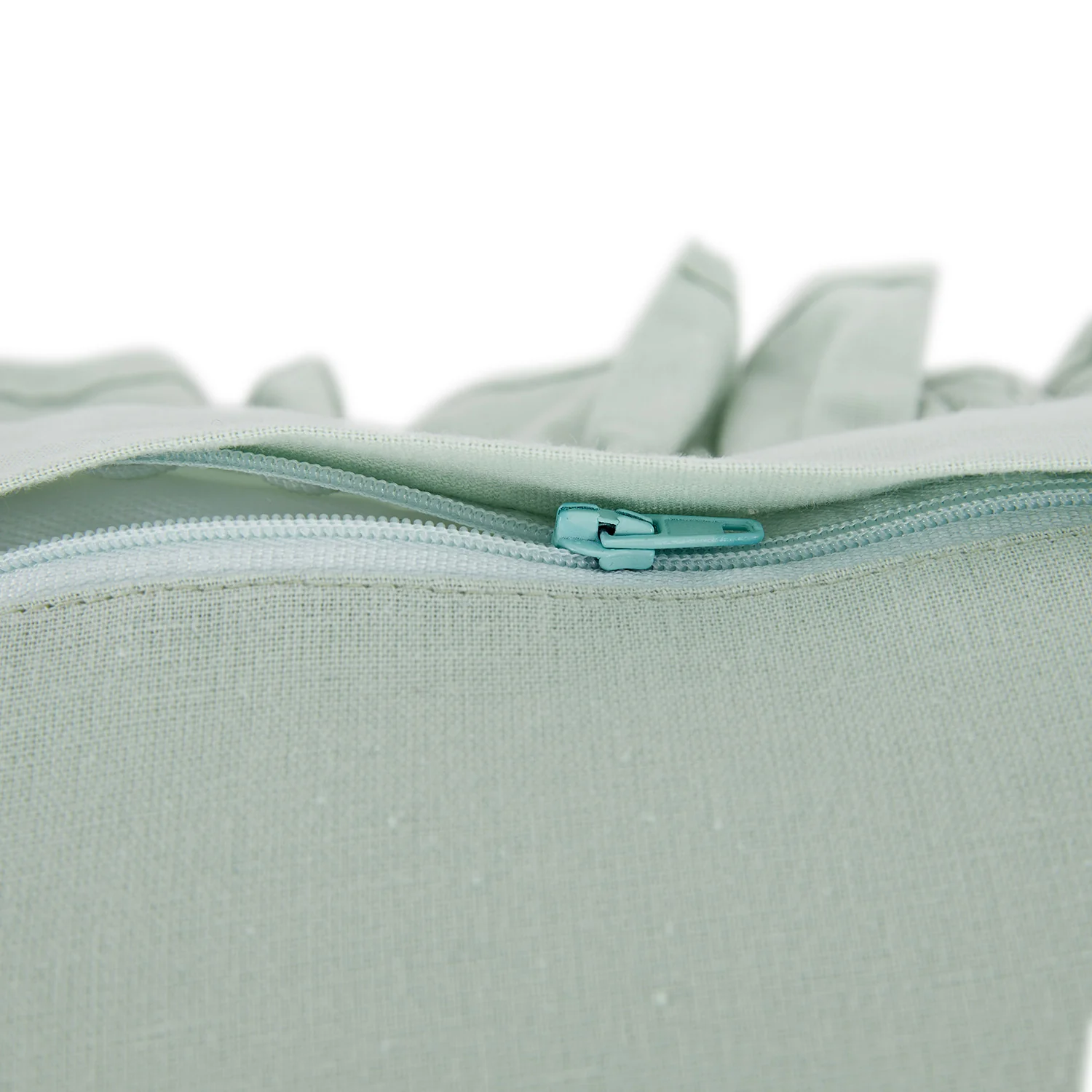 Lucinda Seafoam Green Ruffle Linen Blend Cushion - Image 4