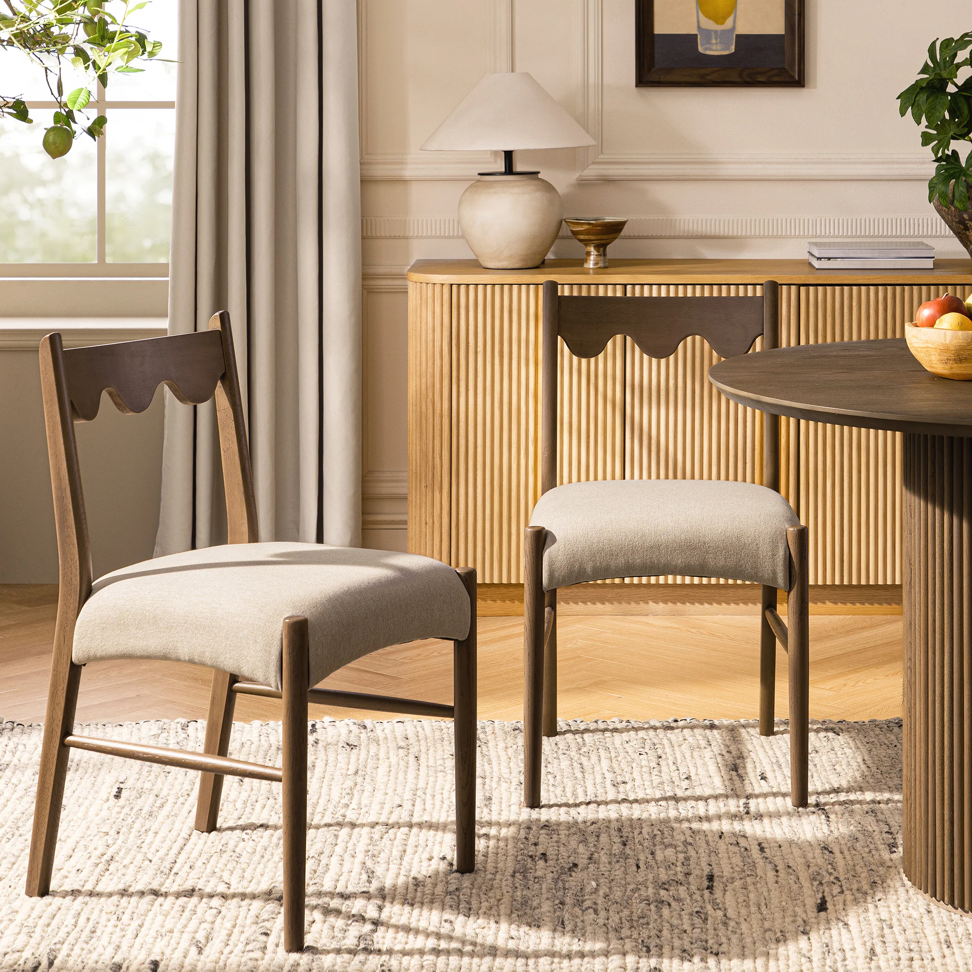 Ludlow Set of 2 Dining Chairs, Oatmeal Fabric | Silver Oak Frame - Image 2
