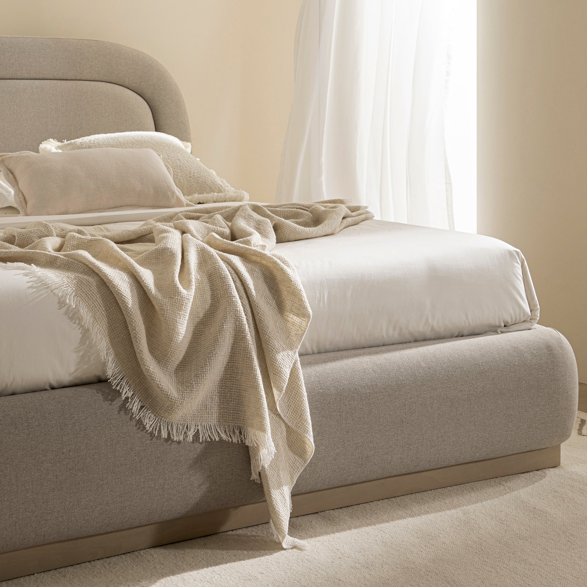 Luella Upholstered Wooden Plinth Base Storage Bed, Sand Fabric - Image 6