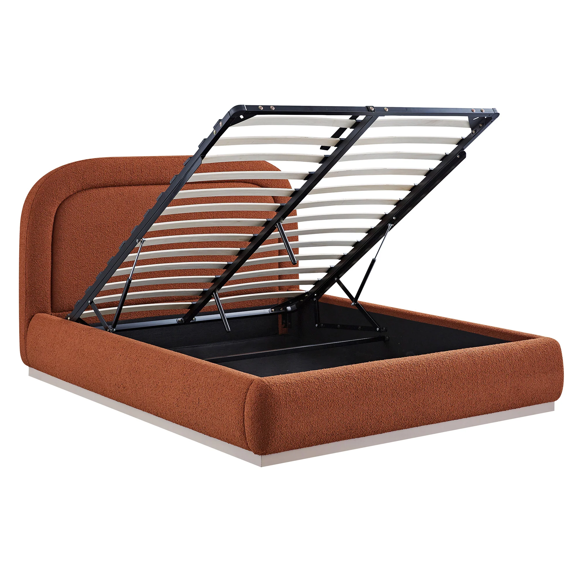 Luella Upholstered Wooden Plinth Base Storage Bed, Rust Boucle - Image 13