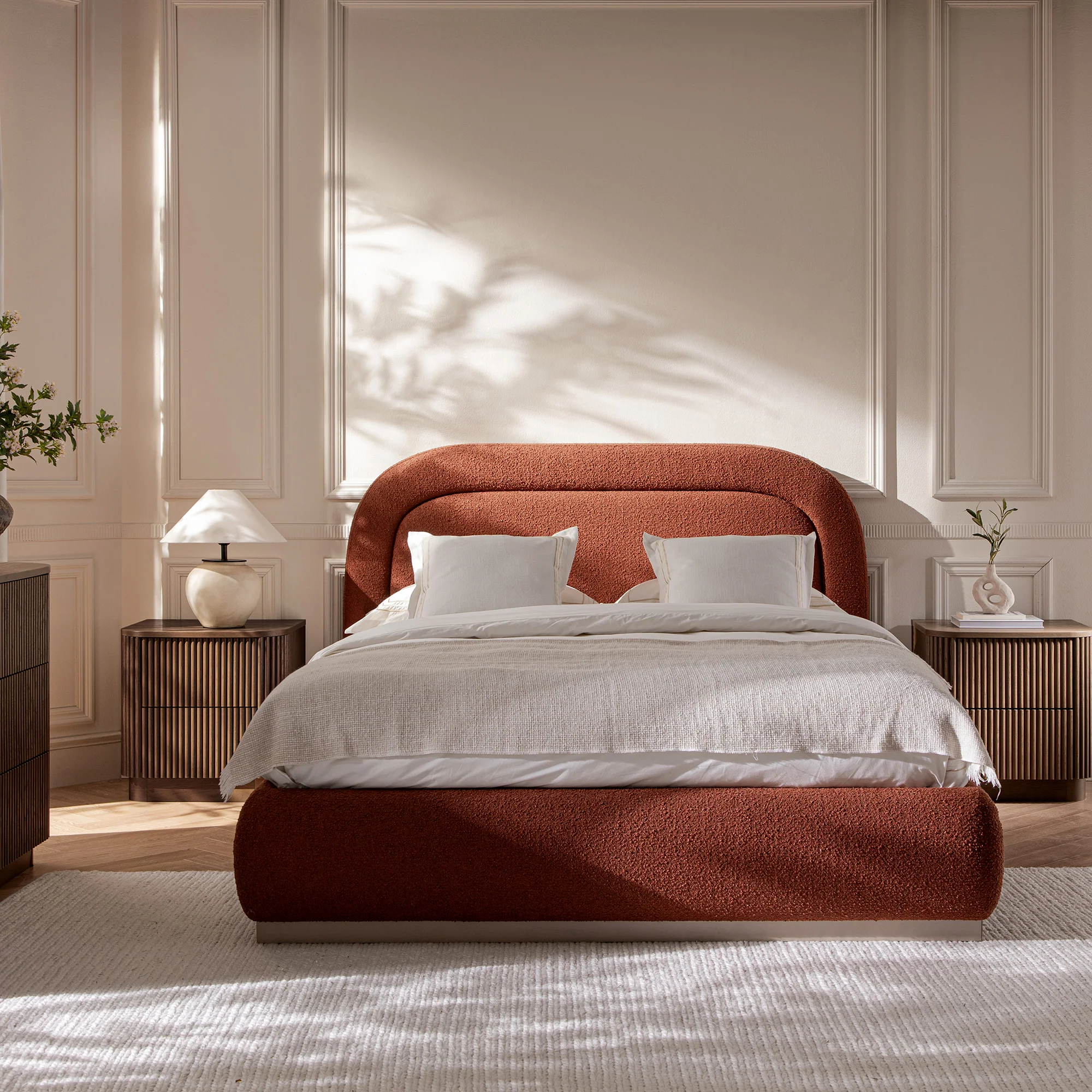 Luella Upholstered Wooden Plinth Base Storage Bed, Rust Boucle - Image 2