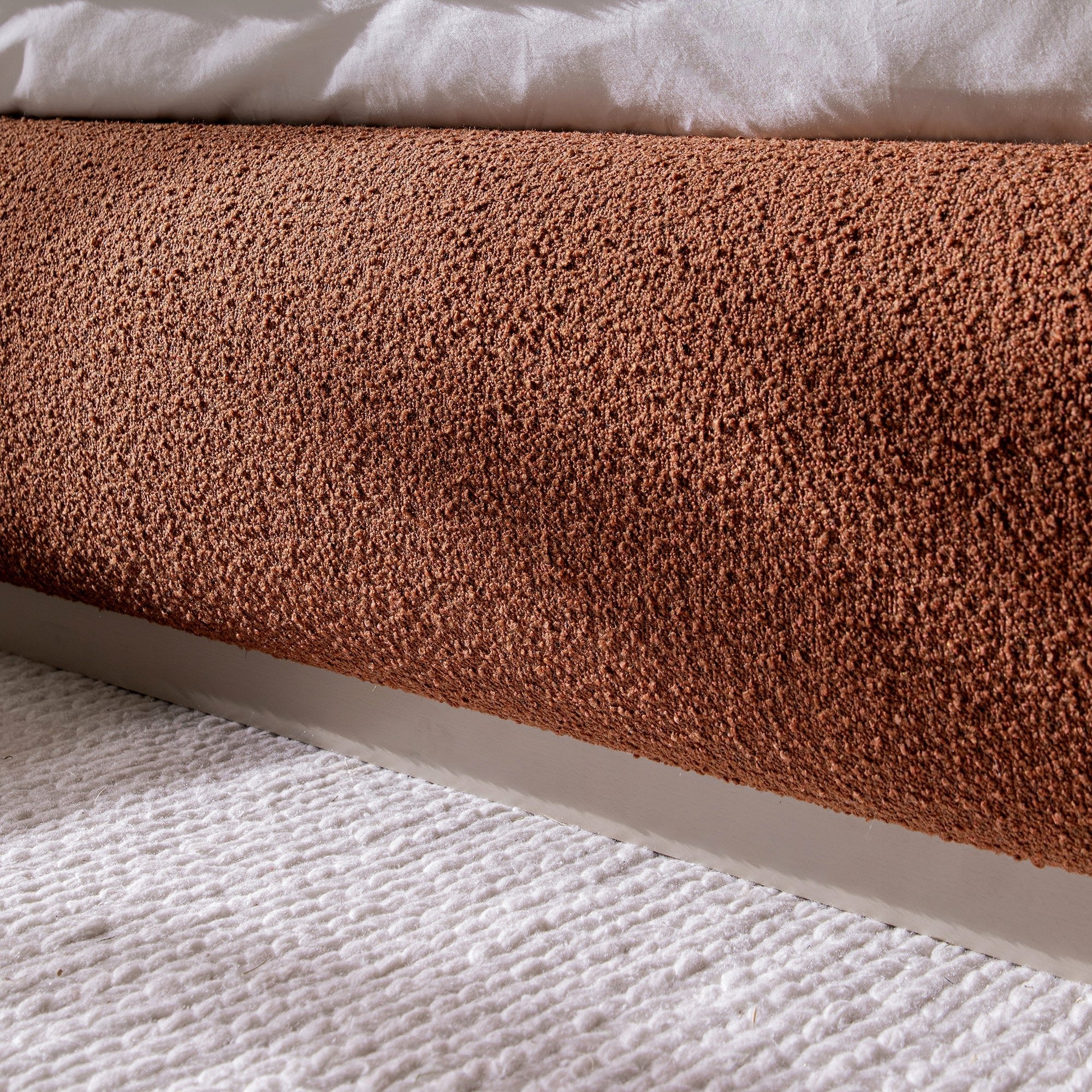 Luella Upholstered Wooden Plinth Base Storage Bed, Rust Boucle - Image 9
