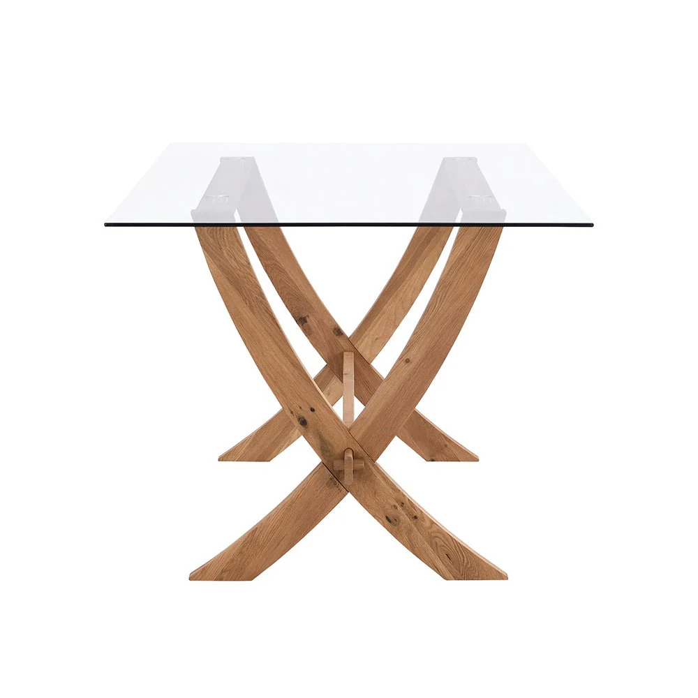 Lugano 160cm Rectangular Glass Top Solid Oak Legs Dining Table - Image 4