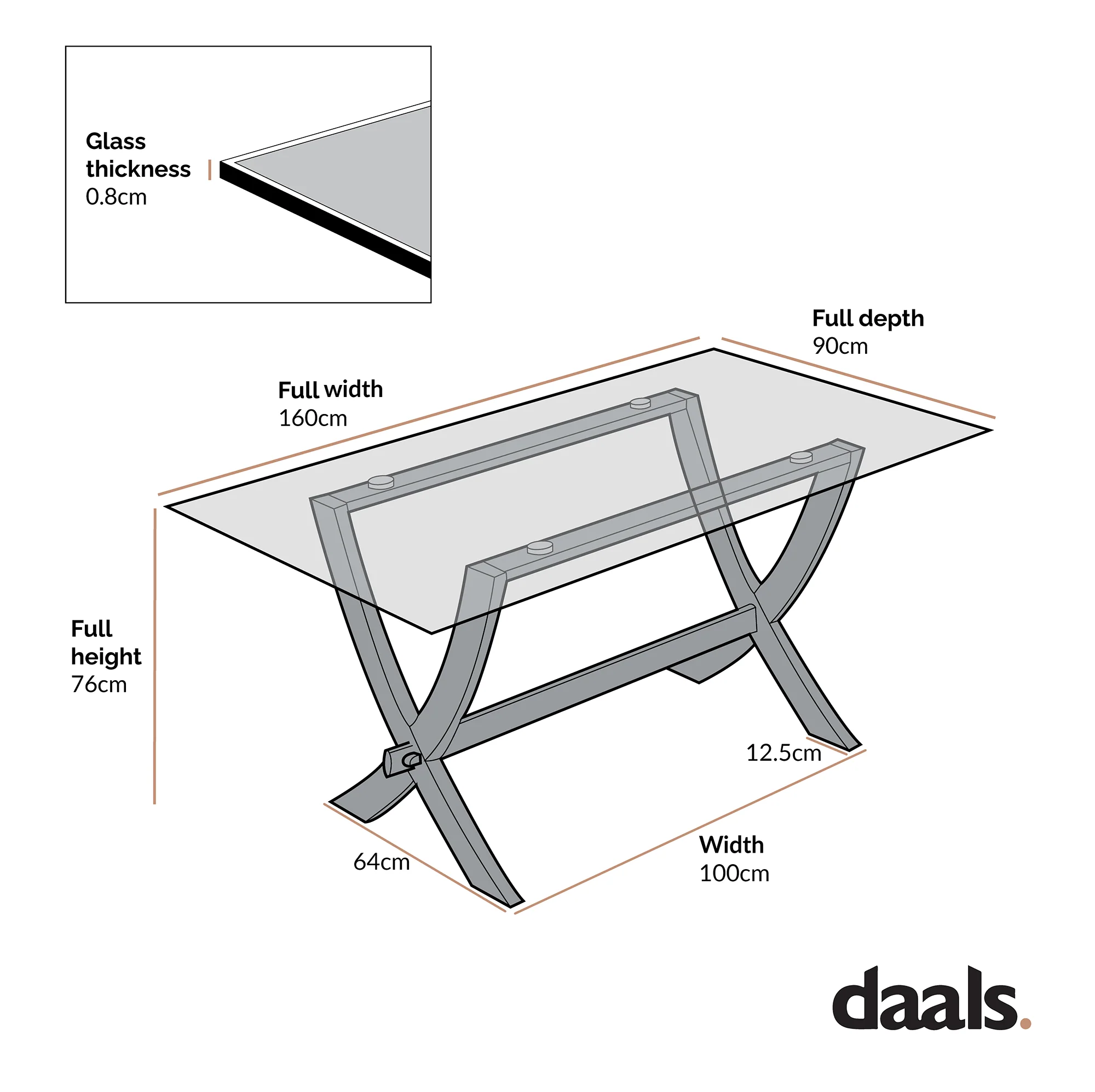 Lugano 160cm Rectangular Glass Top Solid Oak Legs Dining Table - Image 5