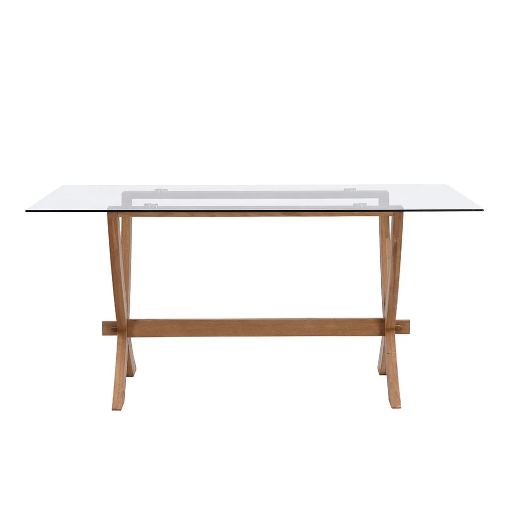 Lugano 160cm Rectangular Glass Top Solid Oak Legs Dining Table - Image 6