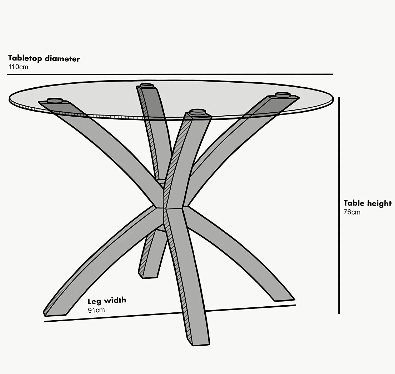 Lugano 110cm Round Glass Top Solid Oak Legs Dining Table - Image 5