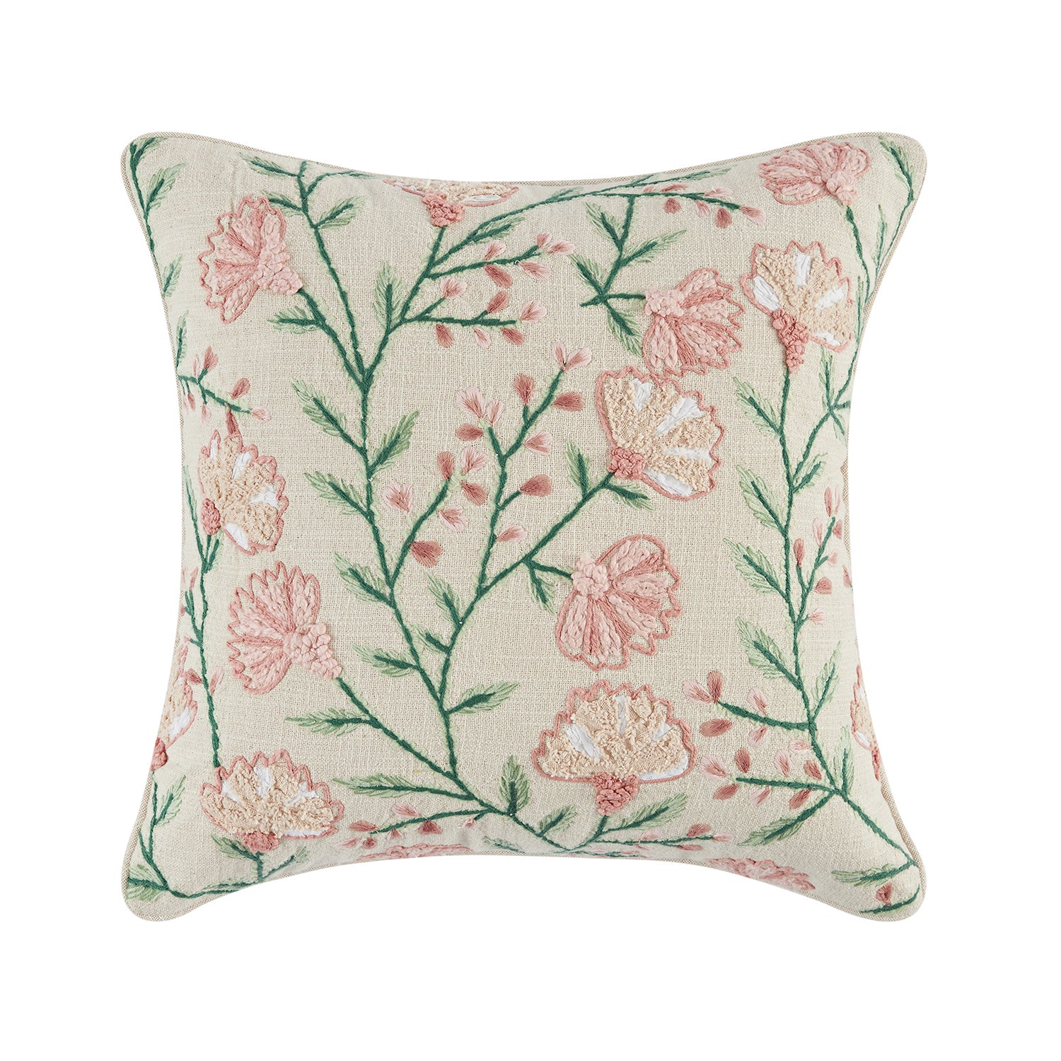 Lula Flourish Blush Floral Embroidered Cushion