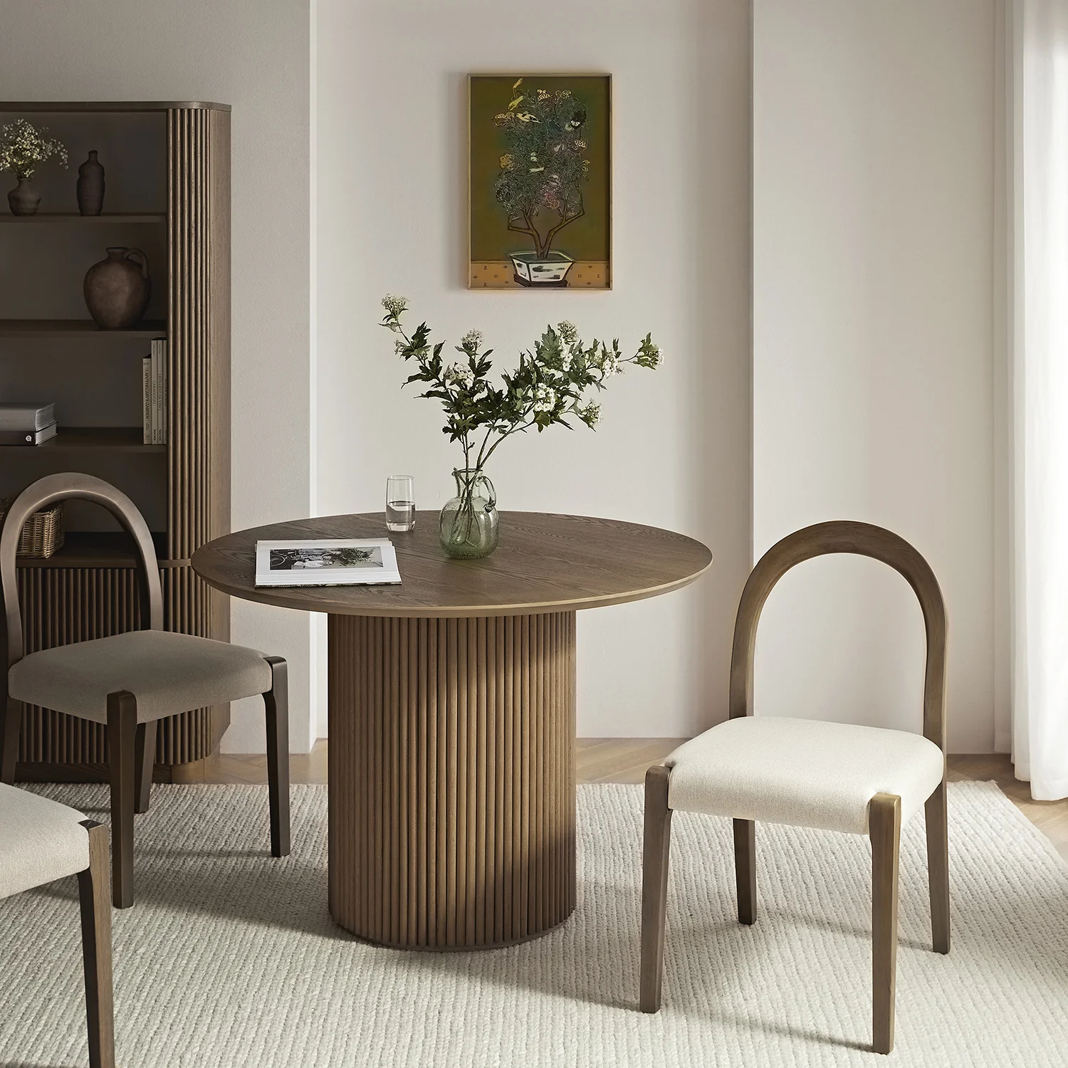 Lumi Dining Chair, Oatmeal Fabric | Silver Oak Frame