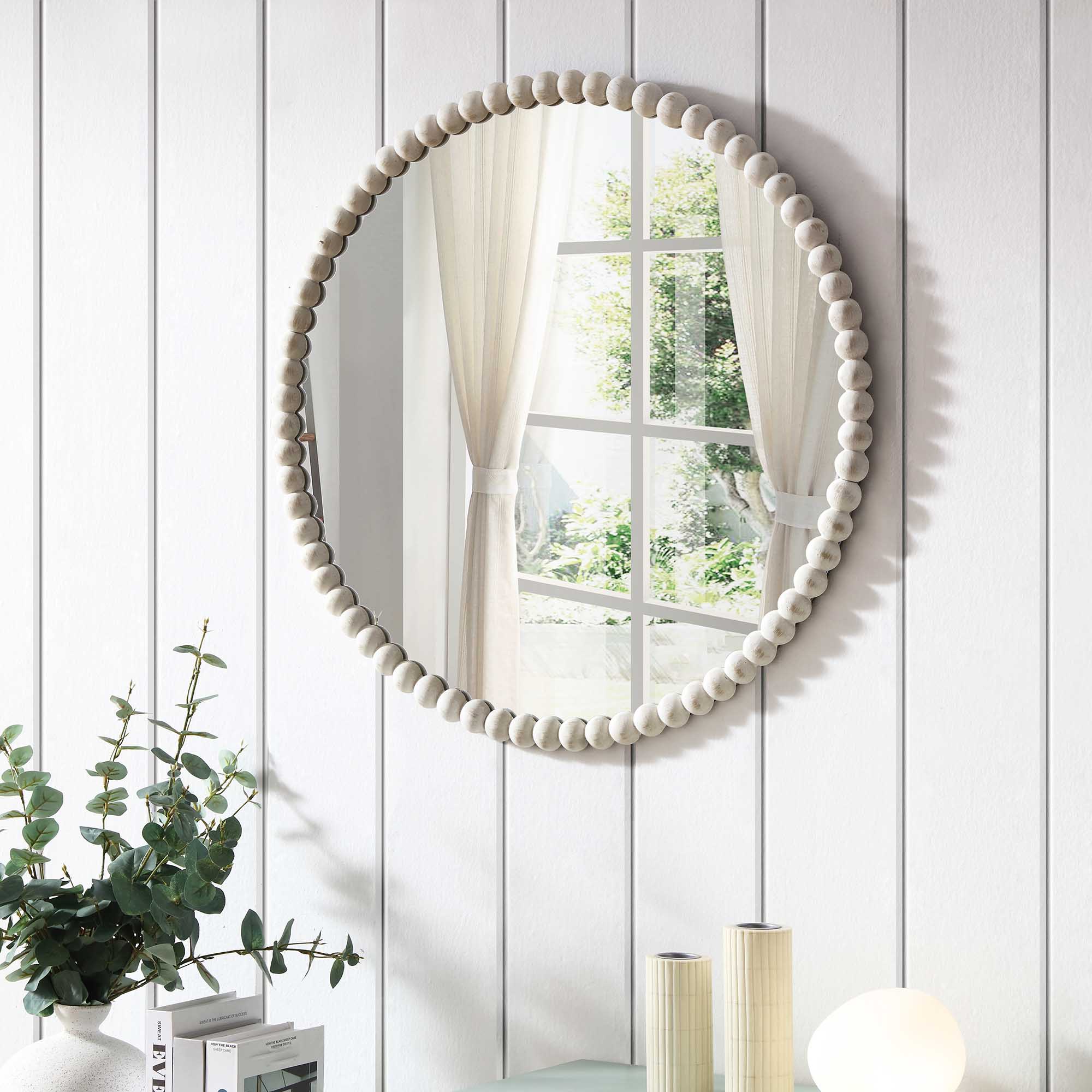 Luna Round Bobbin Wall Mirror 77 x 77 cm, Washed White - Image 2