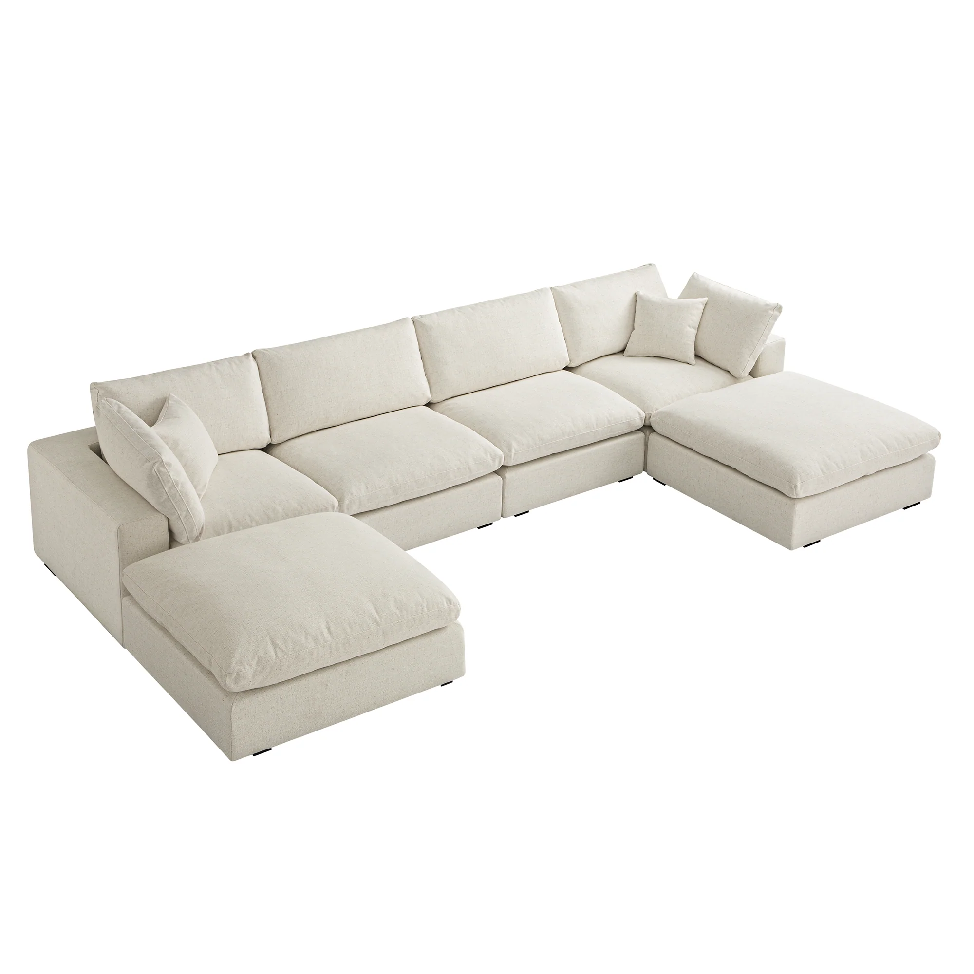 Lutyens Beige Linen Blend Modular Sofa, 6-Piece U-Shape Set - Image 4