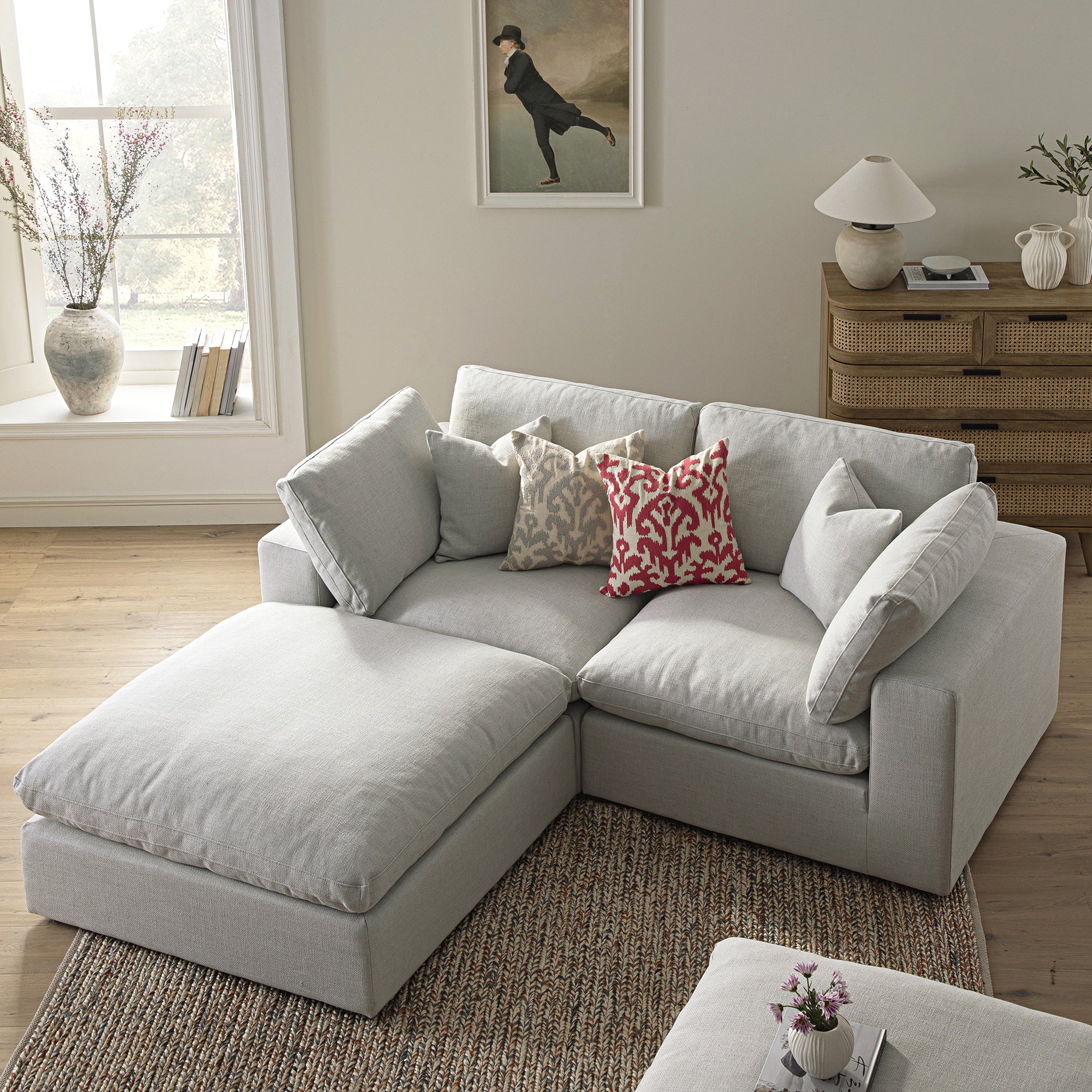 Lutyens Light Grey Linen Blend Modular Sofa, 2-Piece Chaise - Image 3