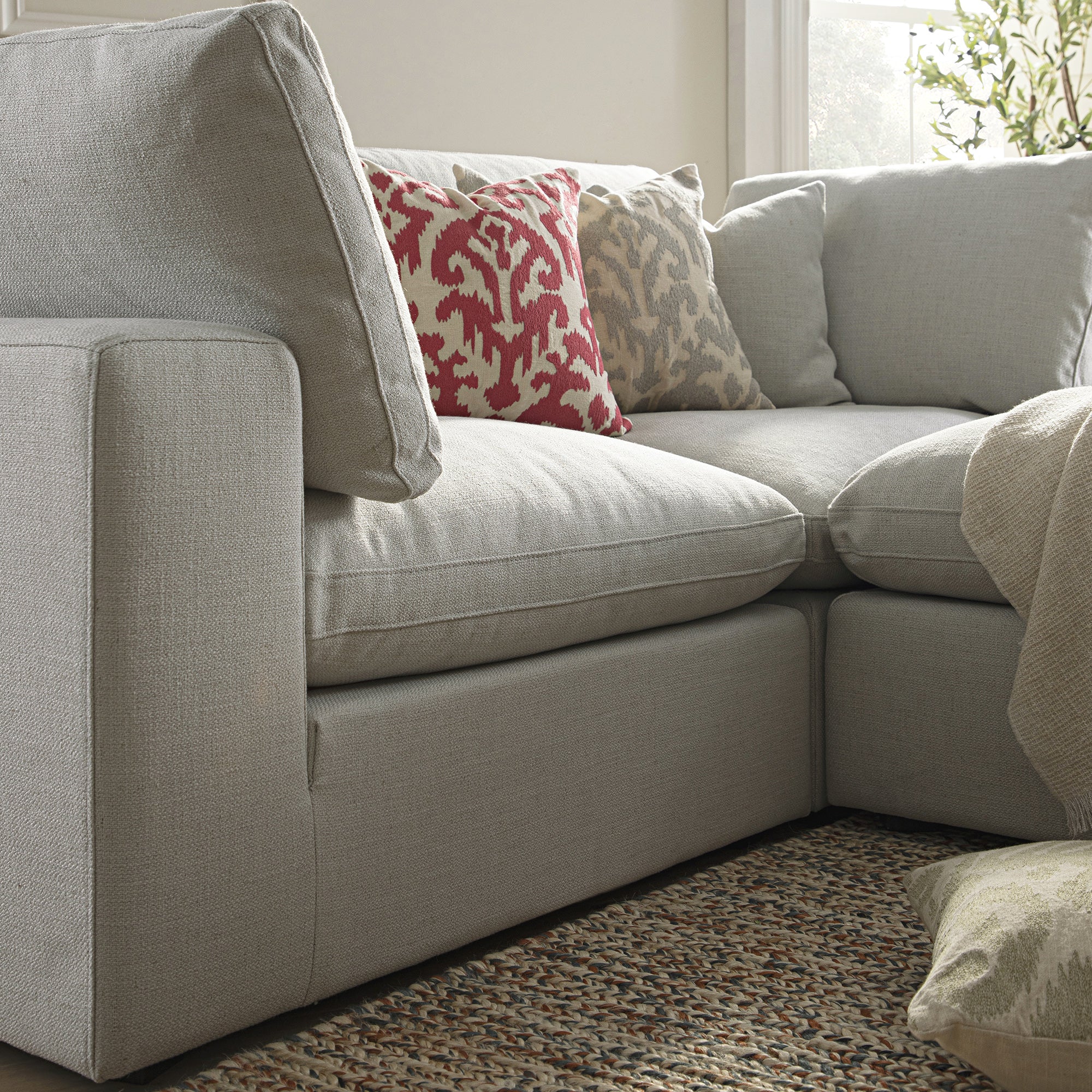 Lutyens Light Grey Linen Blend Modular Sofa, 2-Piece Chaise - Image 5