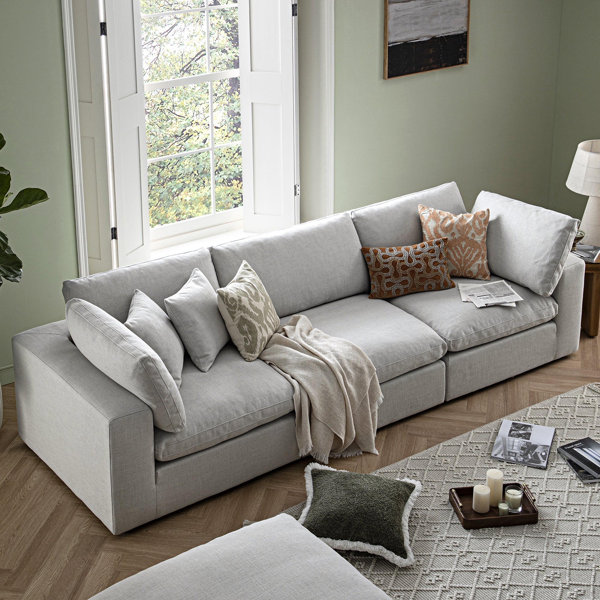 Lutyens Light Grey Linen Blend Modular Sofa, 3-Piece - Image 3