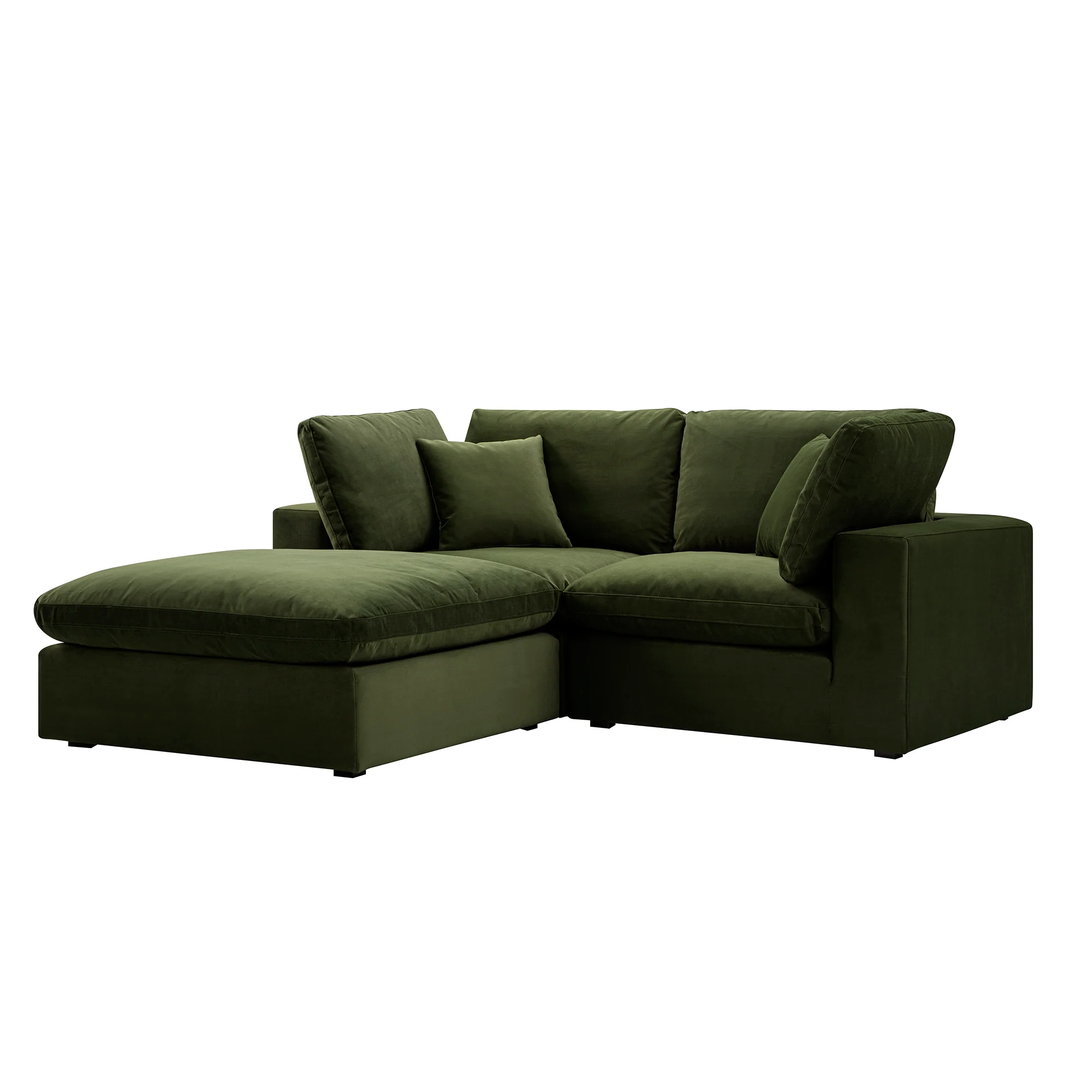 Lutyens Moss Green Velvet Modular Sofa, 2-Piece Chaise - Image 6