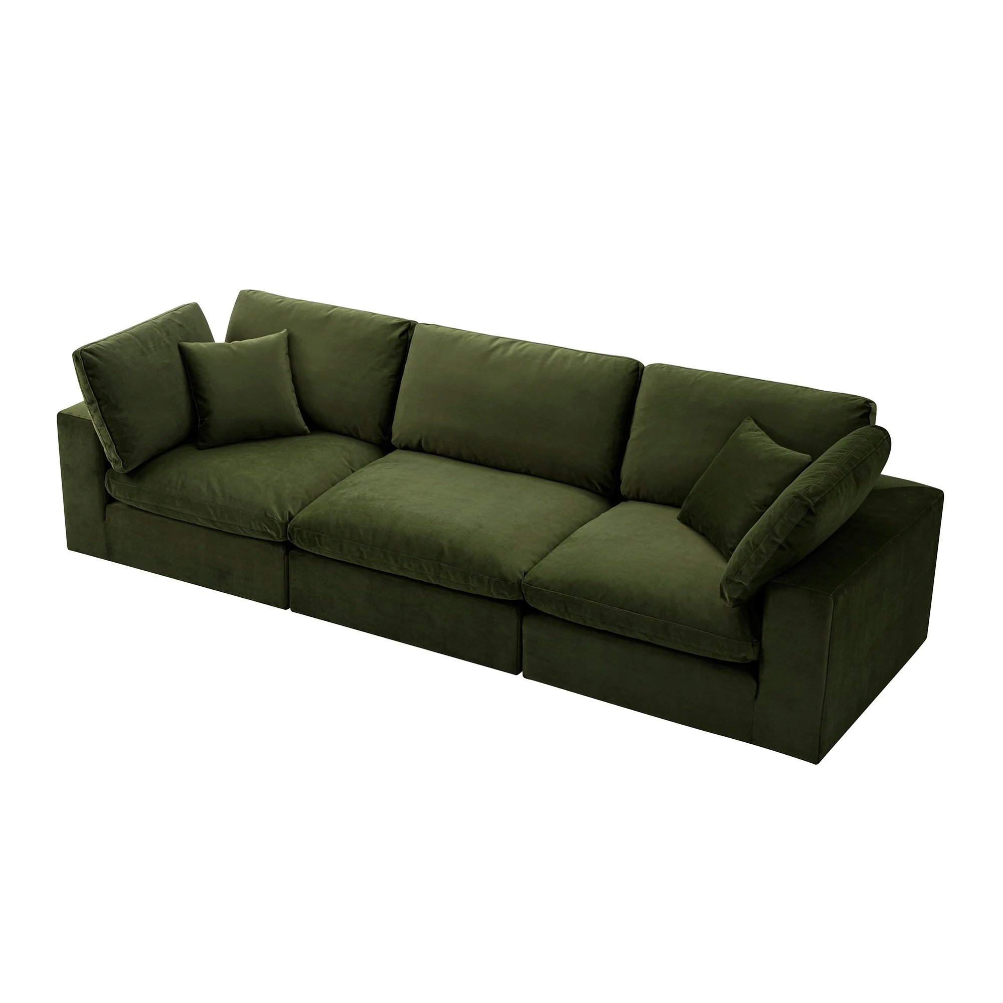 Lutyens Moss Green Velvet Modular Sofa, 3-Piece - Image 4