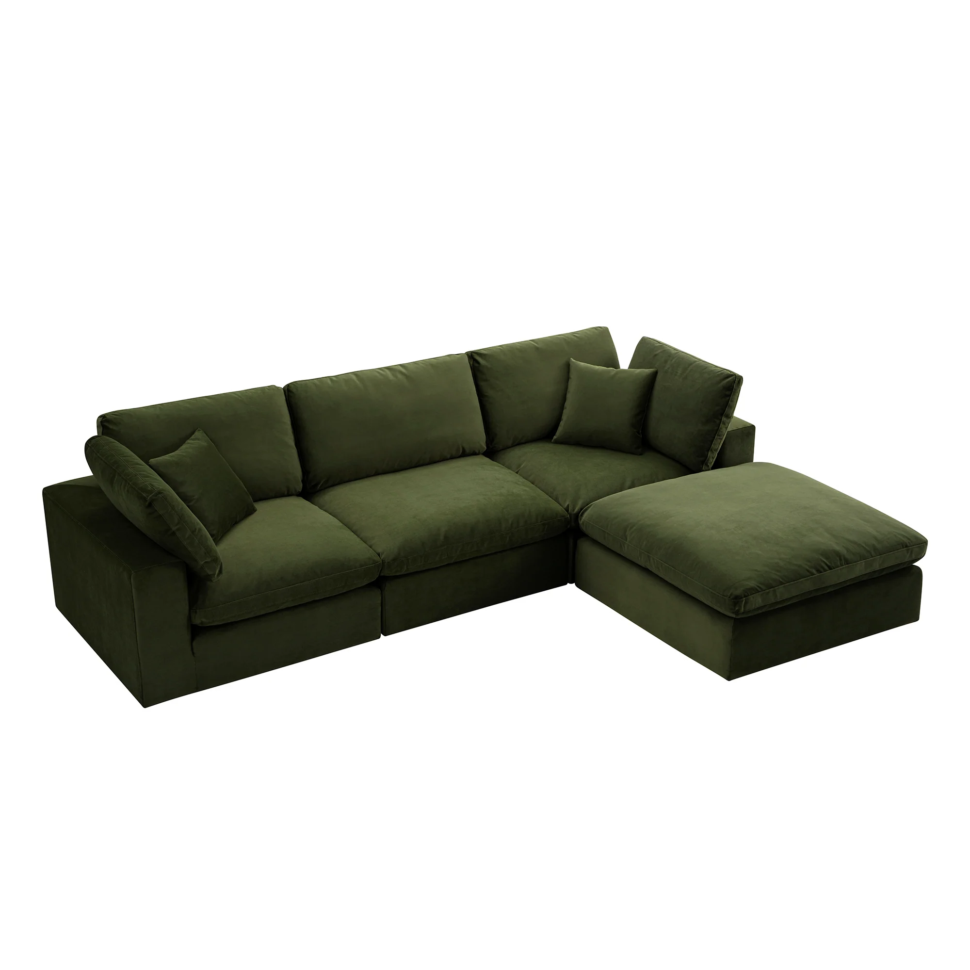 Lutyens Moss Green Velvet Modular Sofa, 3-Piece Chaise - Image 4