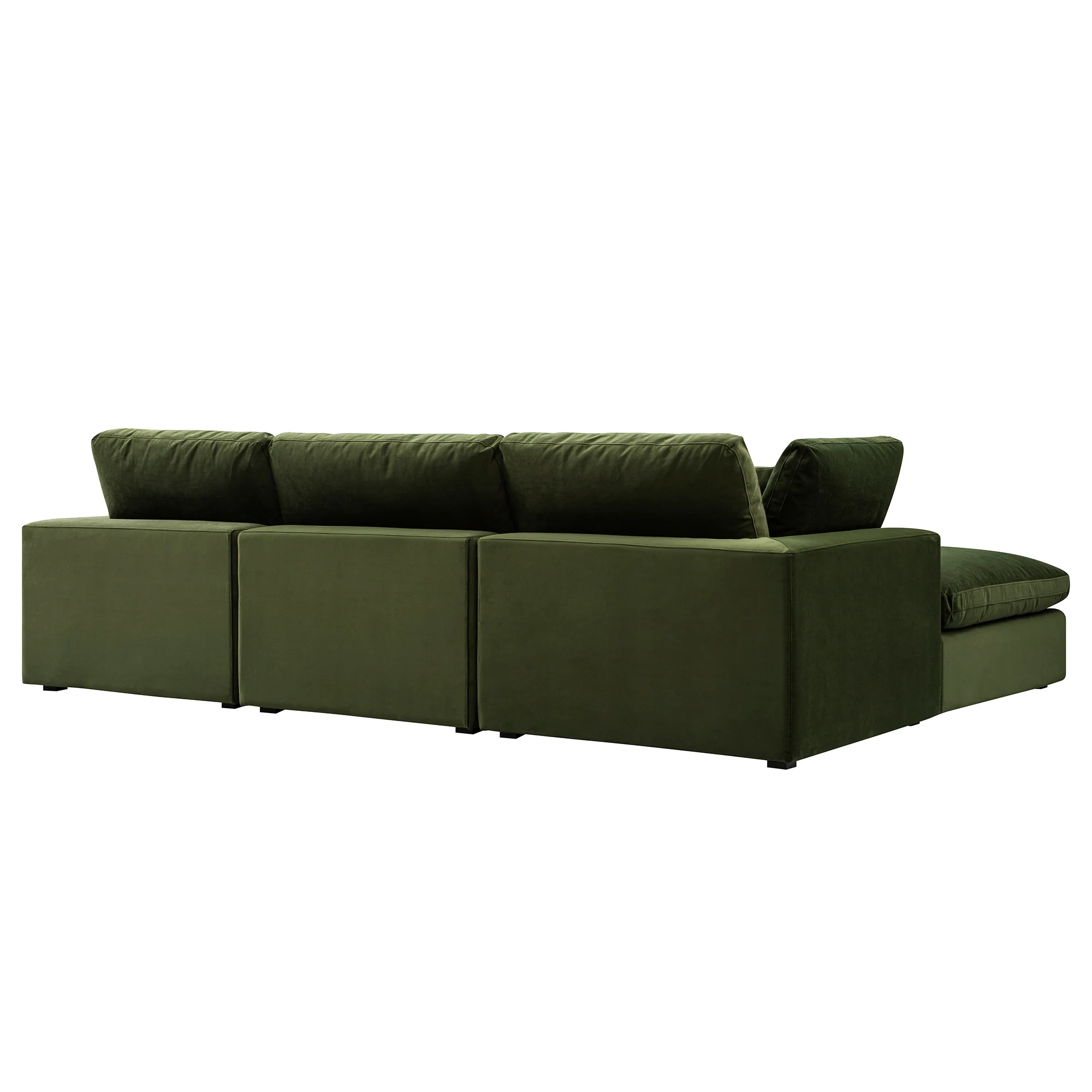 Lutyens Moss Green Velvet Modular Sofa, 3-Piece Chaise - Image 7
