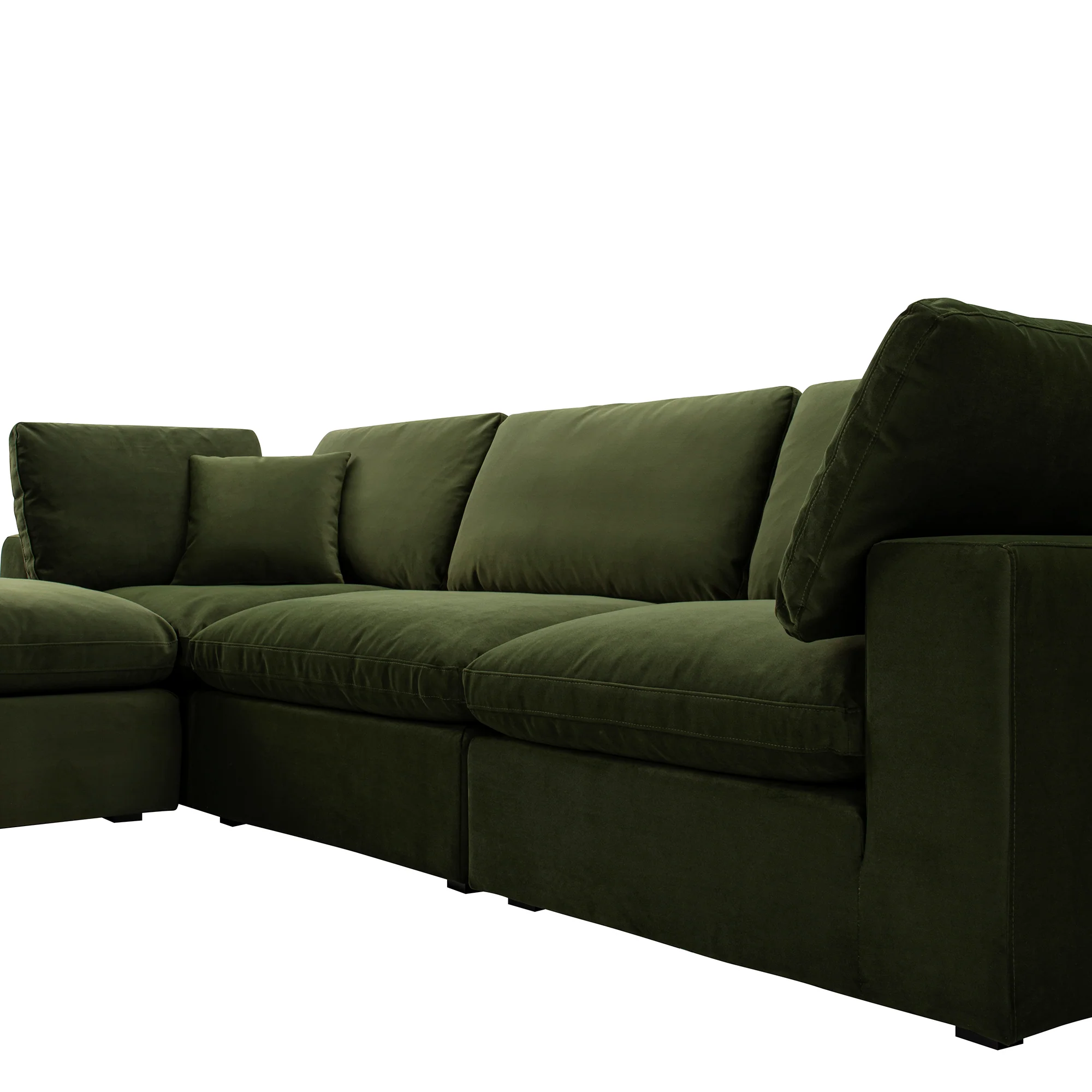 Lutyens Moss Green Velvet Modular Sofa, 3-Piece Chaise - Image 8