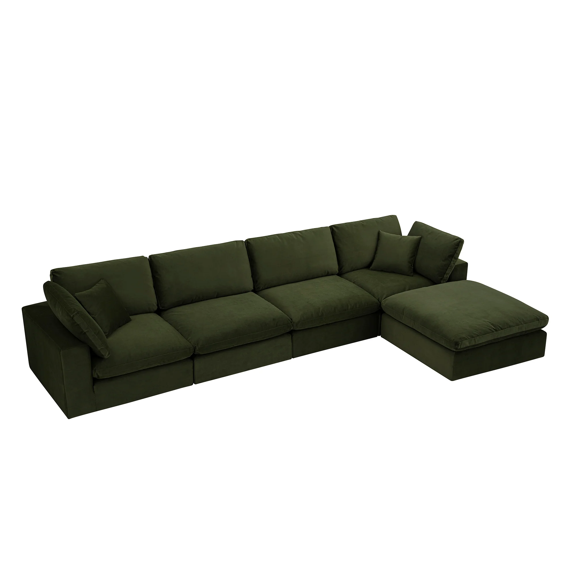 Lutyens Moss Green Velvet Modular Sofa, 4-Piece Chaise - Image 4