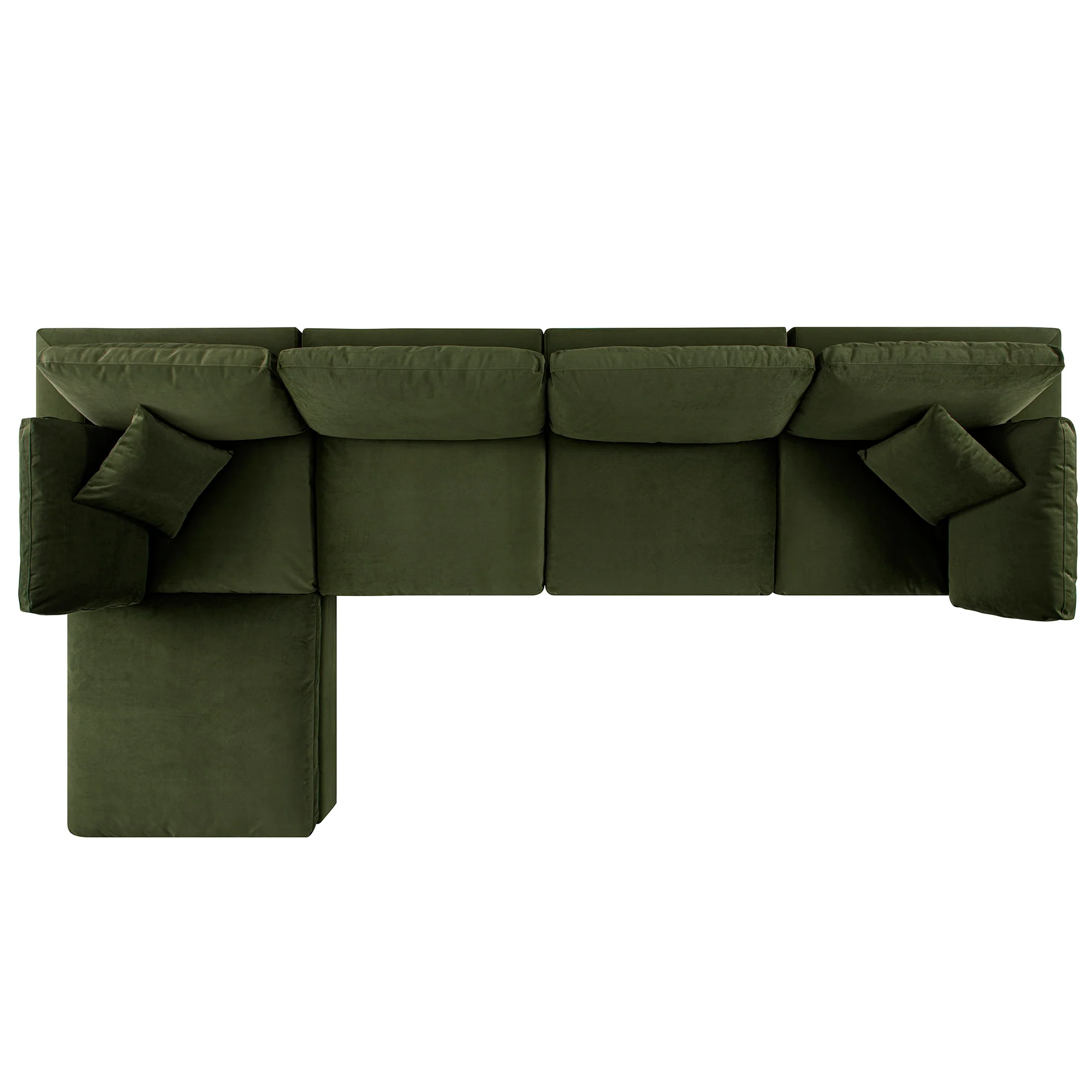 Lutyens Moss Green Velvet Modular Sofa, 4-Piece Chaise - Image 5