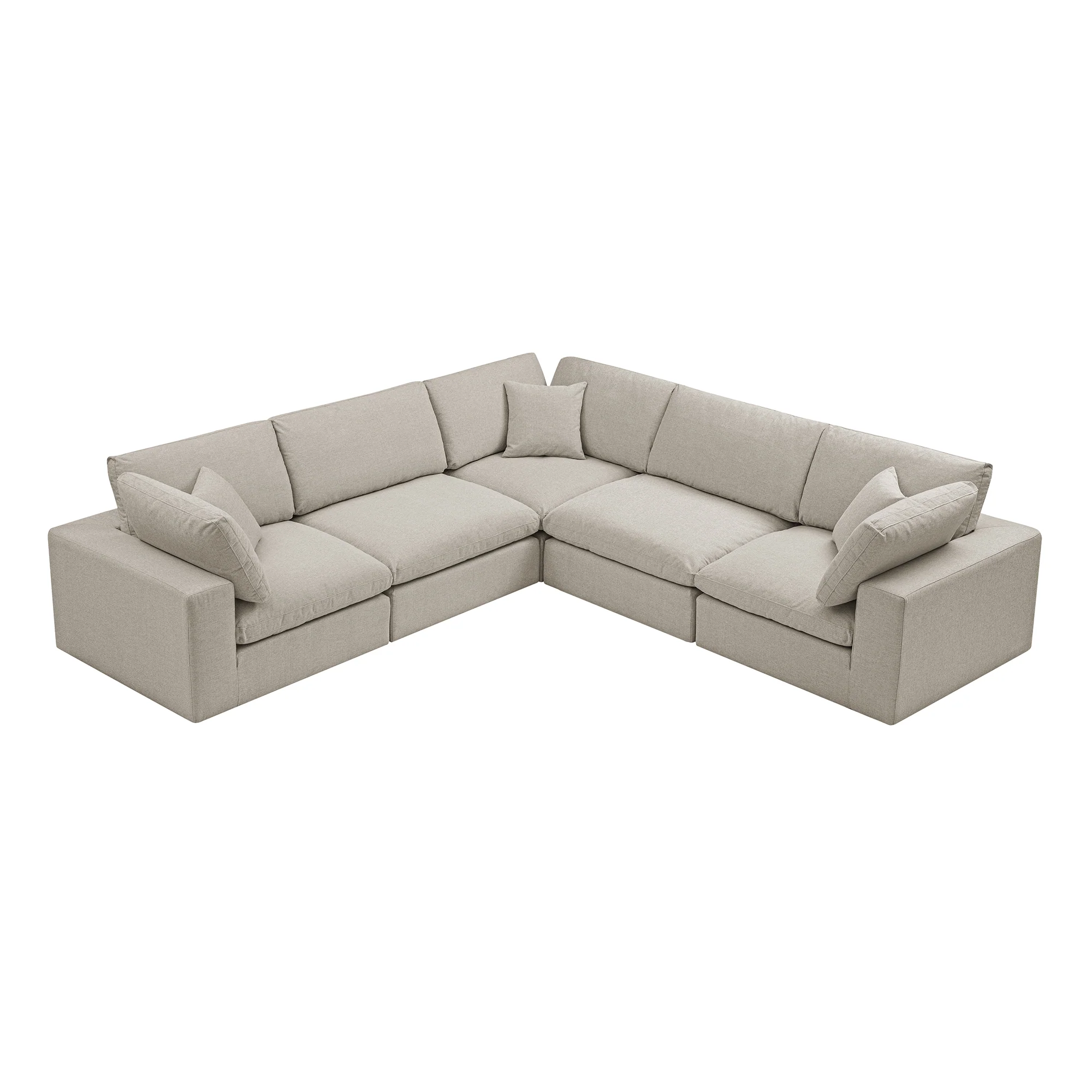 Lutyens Oatmeal Weave Fabric Blend Modular Sofa, 5-Piece Corner Set - Image 7
