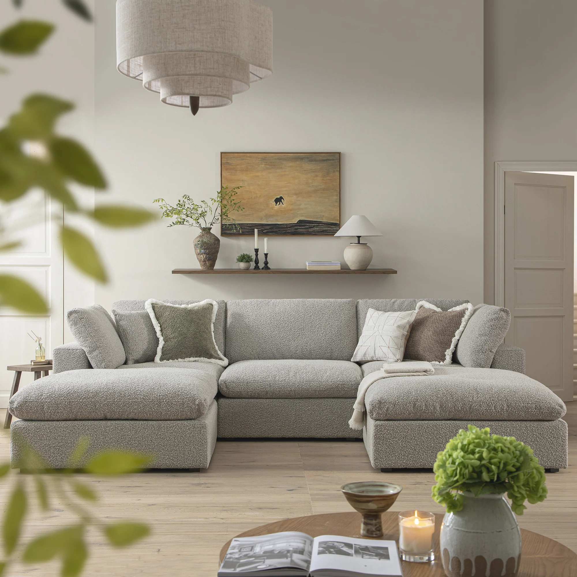 Lutyens Taupe Boucle Modular Sofa, 5-Piece U-Shape Set - Image 2