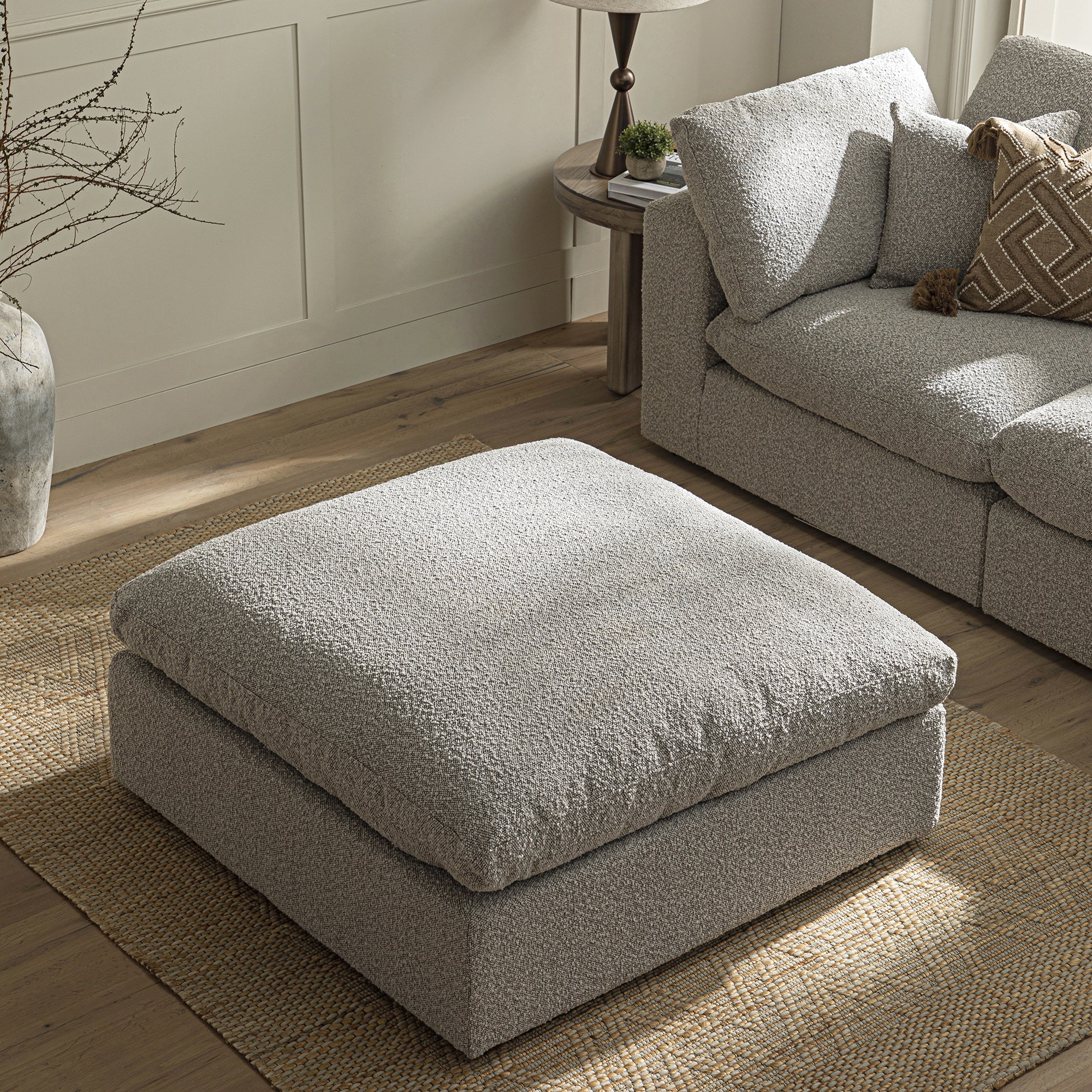 Lutyens Taupe Boucle Modular Sofa, Stool - Image 3