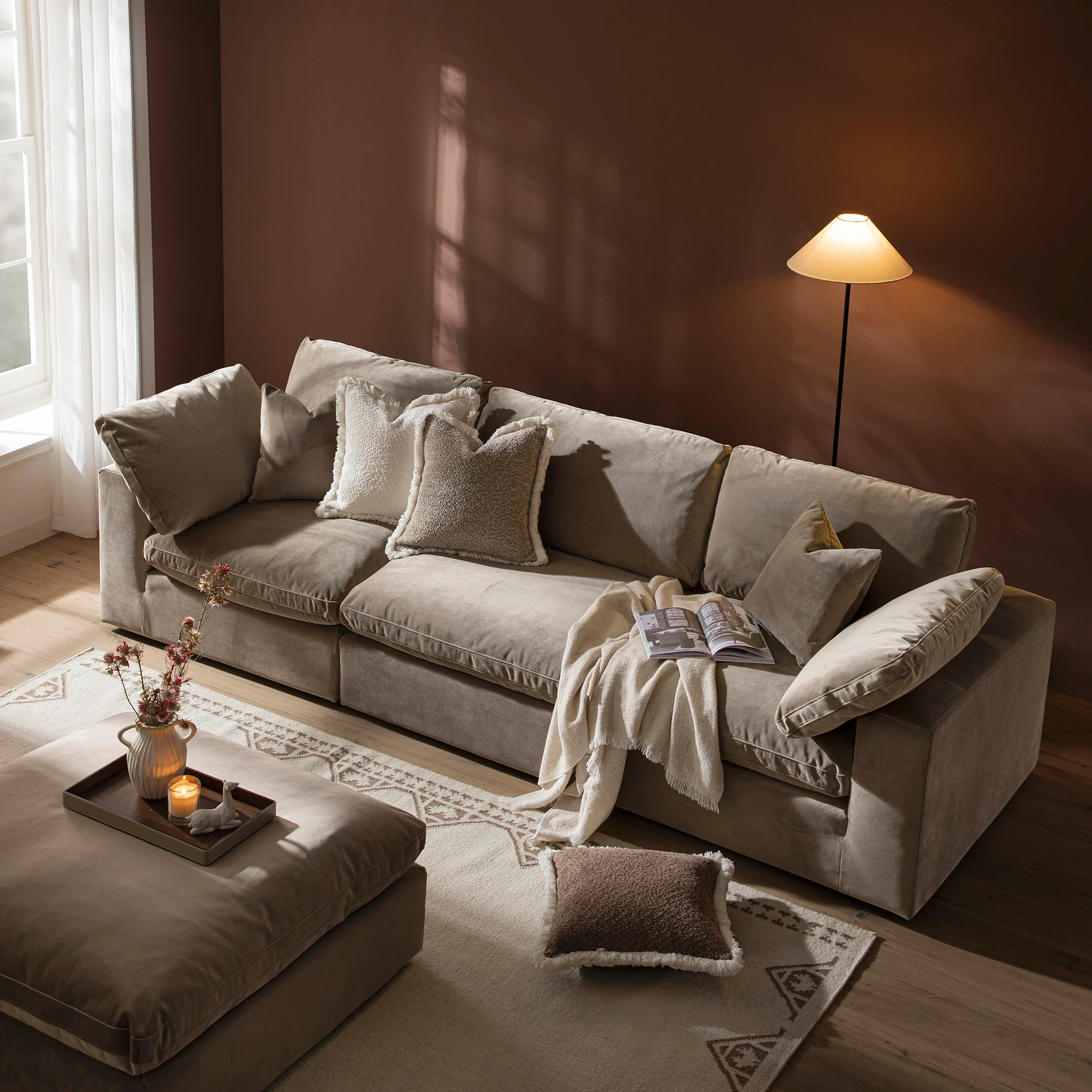 Lutyens Taupe Velvet Modular Sofa, 3-Piece - Image 3