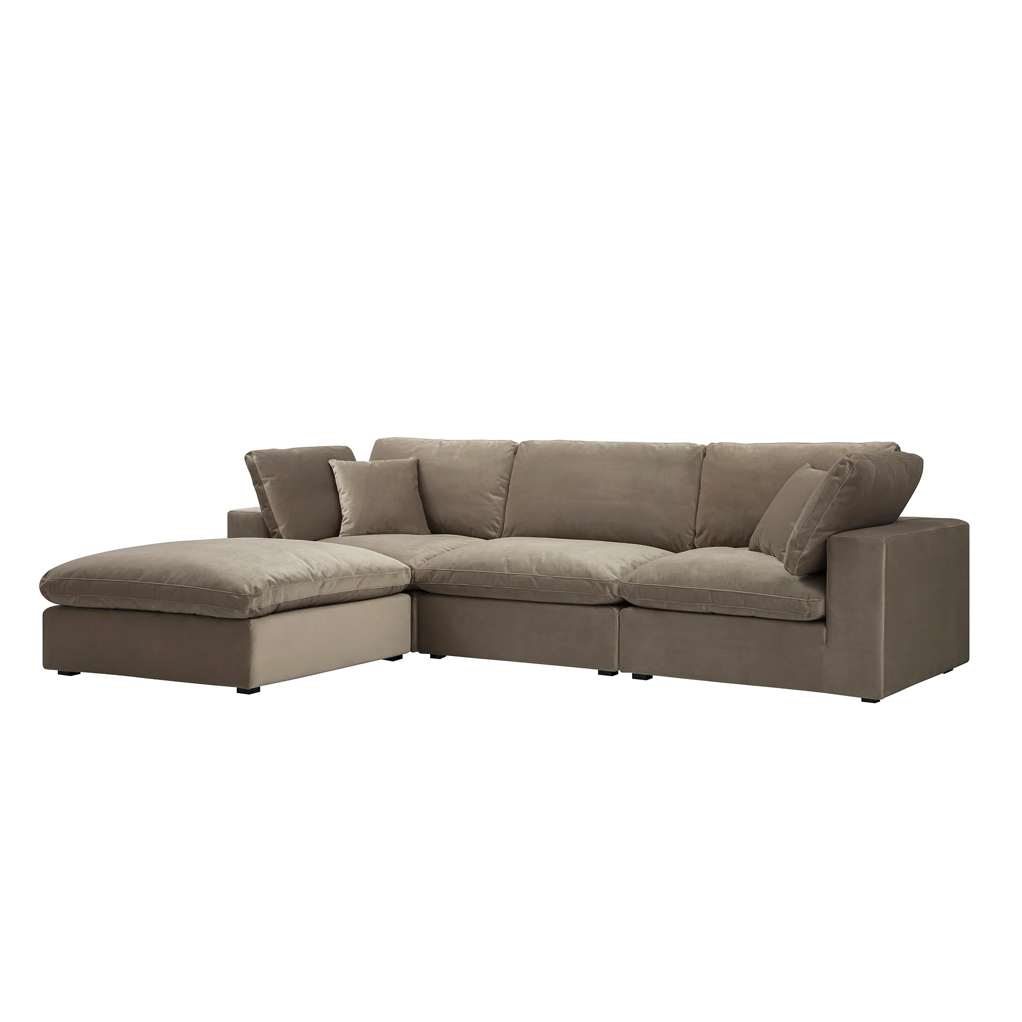 Lutyens Taupe Velvet Modular Sofa, 3-Piece Chaise - Image 2