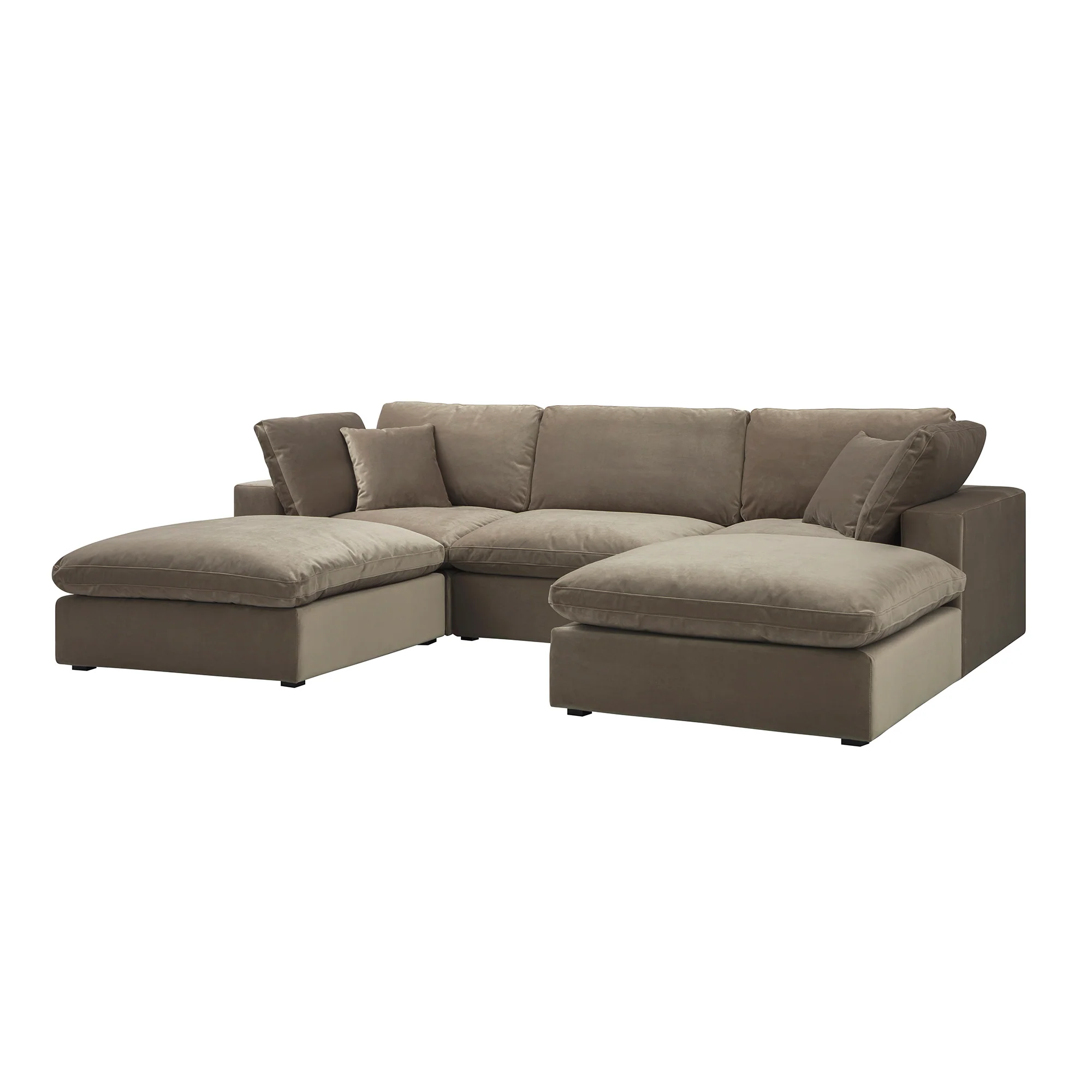 Lutyens Taupe Velvet Modular Sofa, 5-Piece U-Shape Set - Image 4