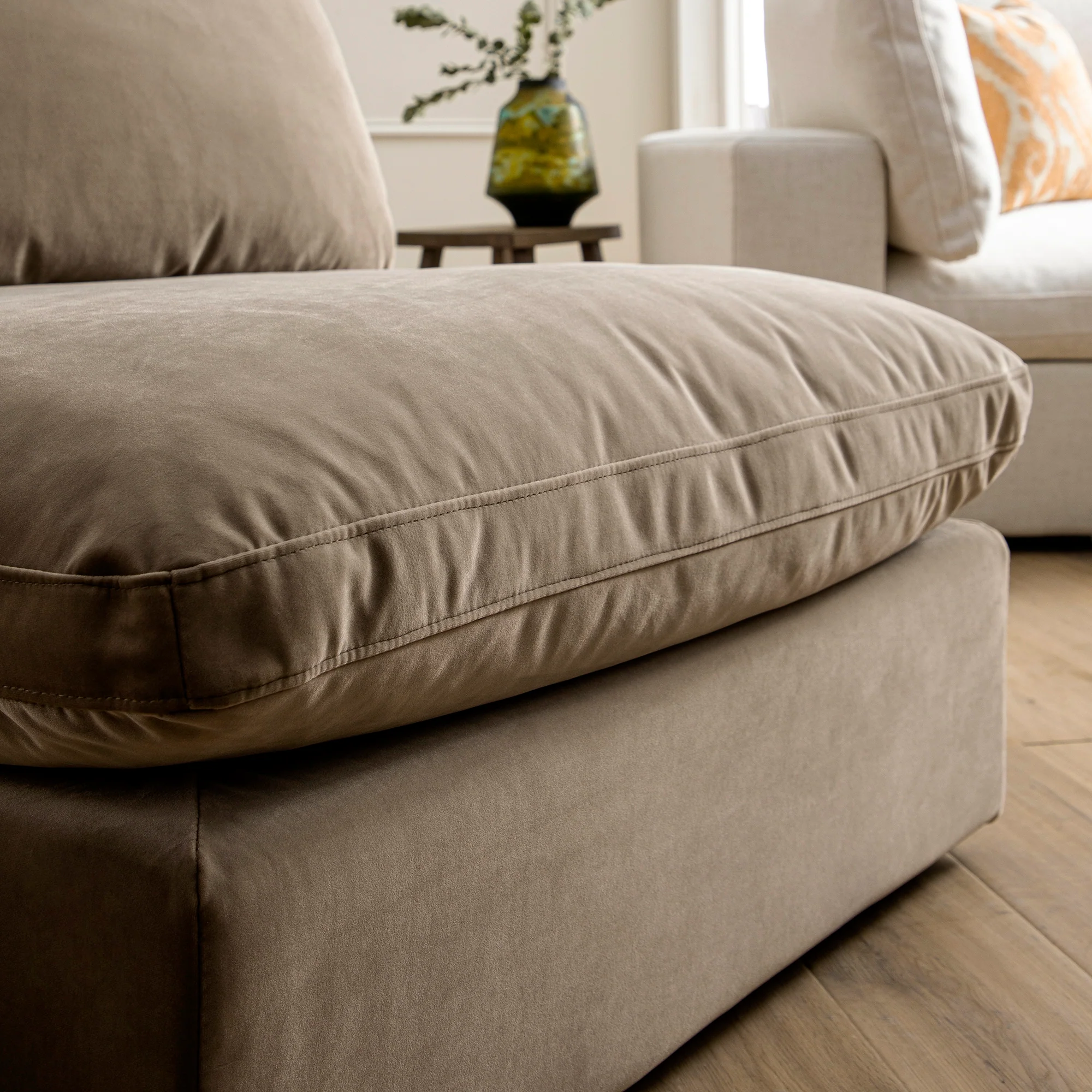 Lutyens Taupe Velvet Modular Sofa, Armless Seat - Image 3