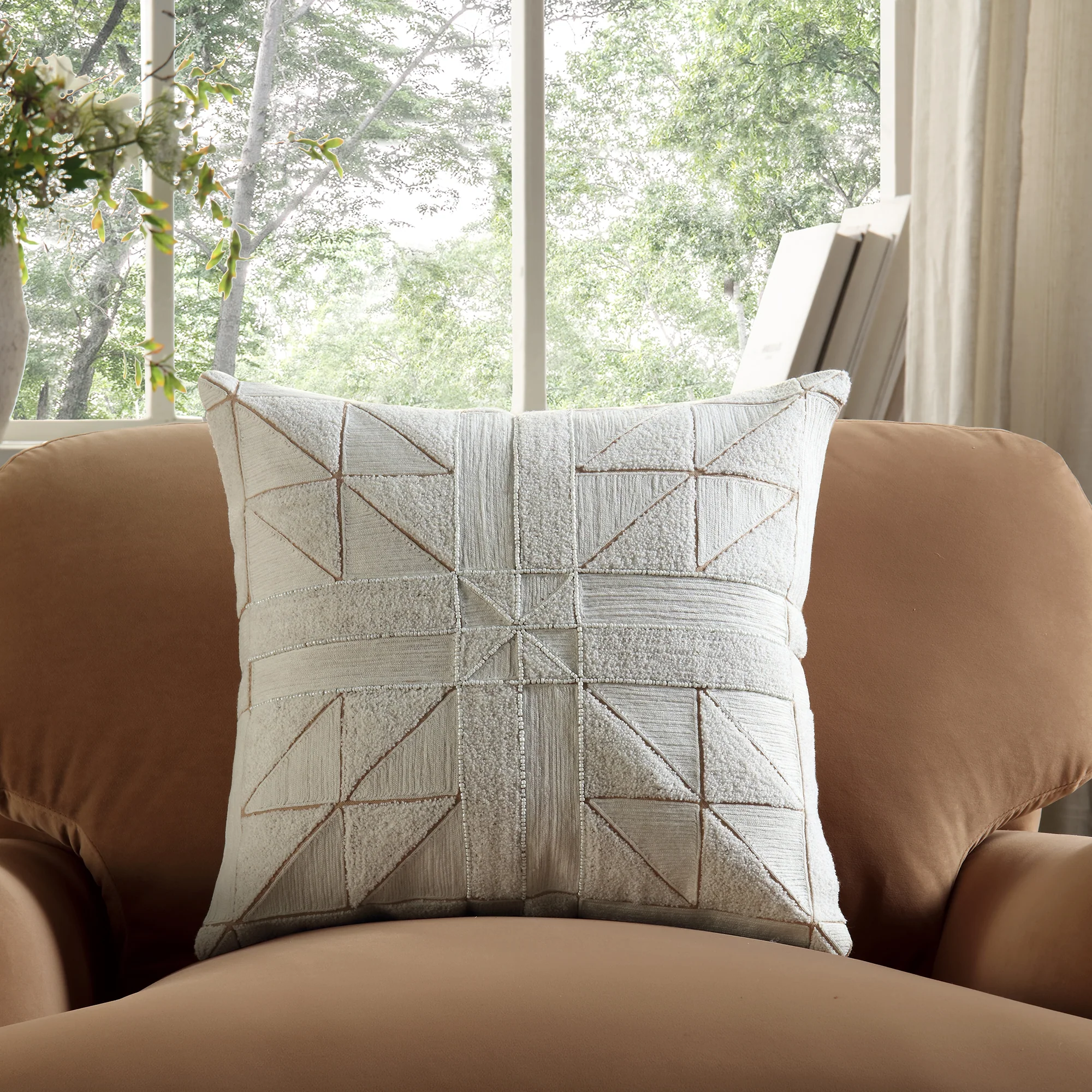 Luxe Collection Victoria Bouclé Patchwork Hand Beaded Cushion - Image 2